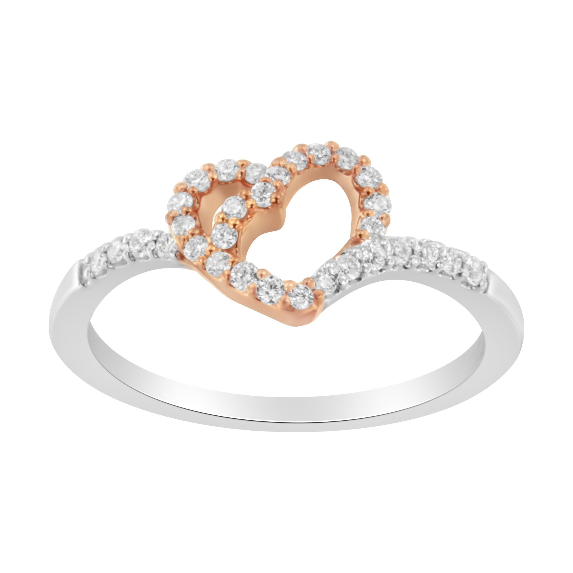 10K Two Toned Gold Diamond Heart Cocktail Ring (1/5 Cttw, H-I Color, I1-I2 Clarity) - Friggin Jewelry