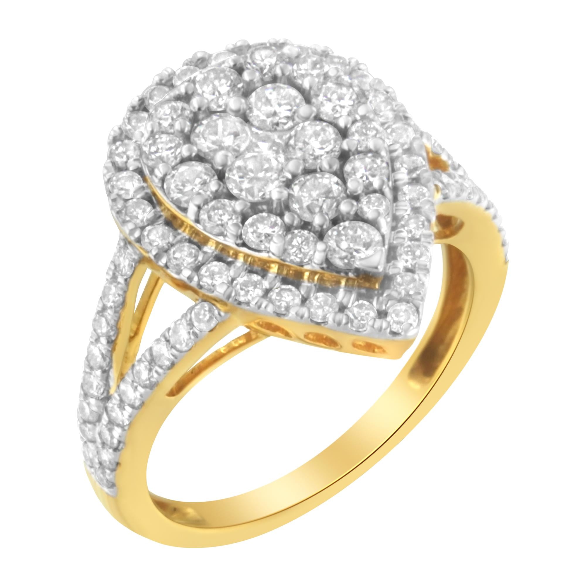 Anello con diamanti a grappolo in argento sterling placcato giallo da 2 micron (1 1/2 cttw, colore JK, purezza I1-I2) - Friggin Jewelry