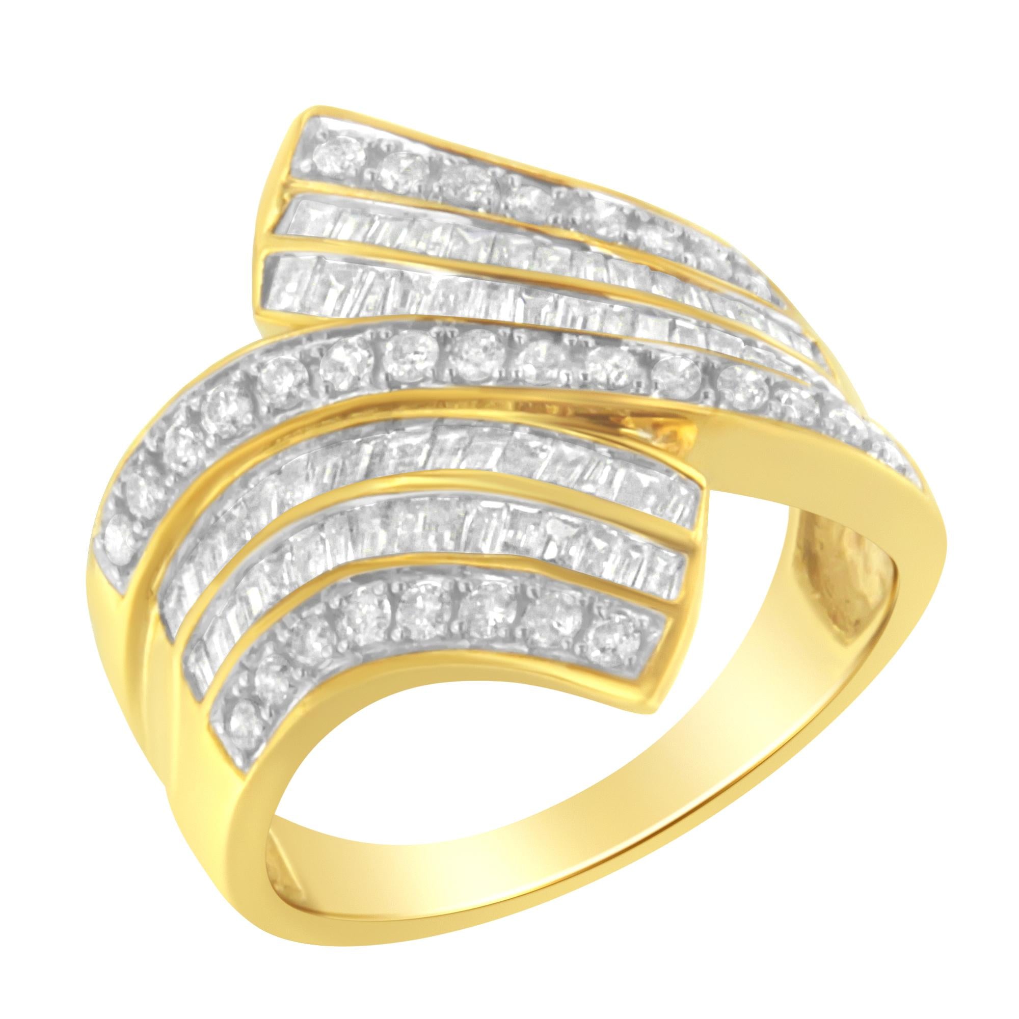 Anello bypass con diamanti in oro giallo 10 carati (1 1/7 carati, colore IJ, purezza I1-I2) - Friggin Jewelry