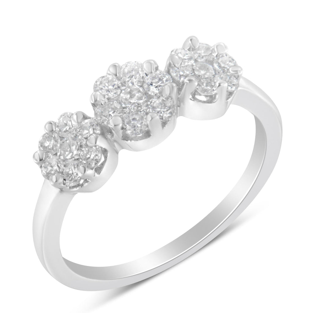 14K White Gold Three-Stone Cluster Diamond Ring (0.7 Cttw, H-I Color, SI2-I1 Clarity) - Friggin Jewelry