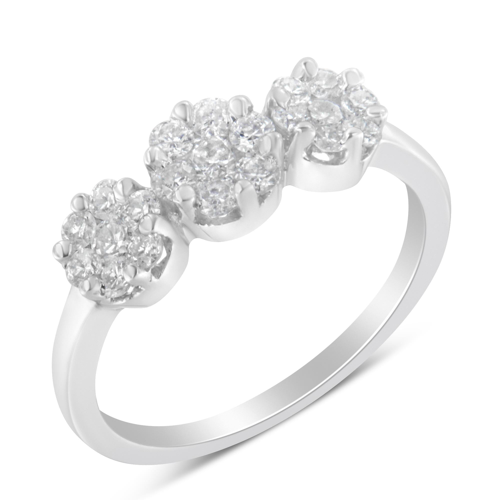 14K White Gold Three-Stone Cluster Diamond Ring (0.7 Cttw, H-I Color, SI2-I1 Clarity) - Friggin Jewelry