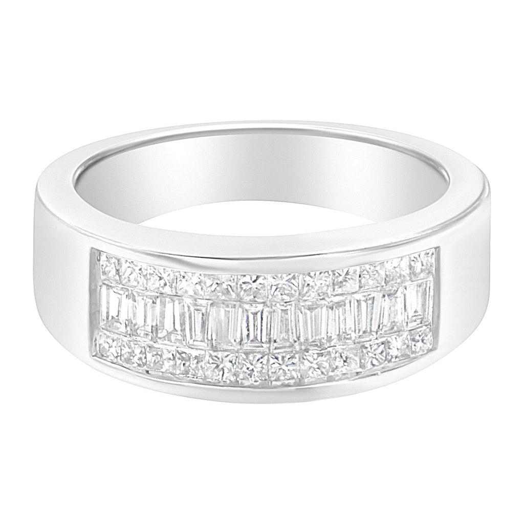 Anillo de oro blanco de 14 quilates con diamantes de talla princesa y baguette (1,0 quilates, color HI, claridad VS2-SI1) - Friggin Jewelry