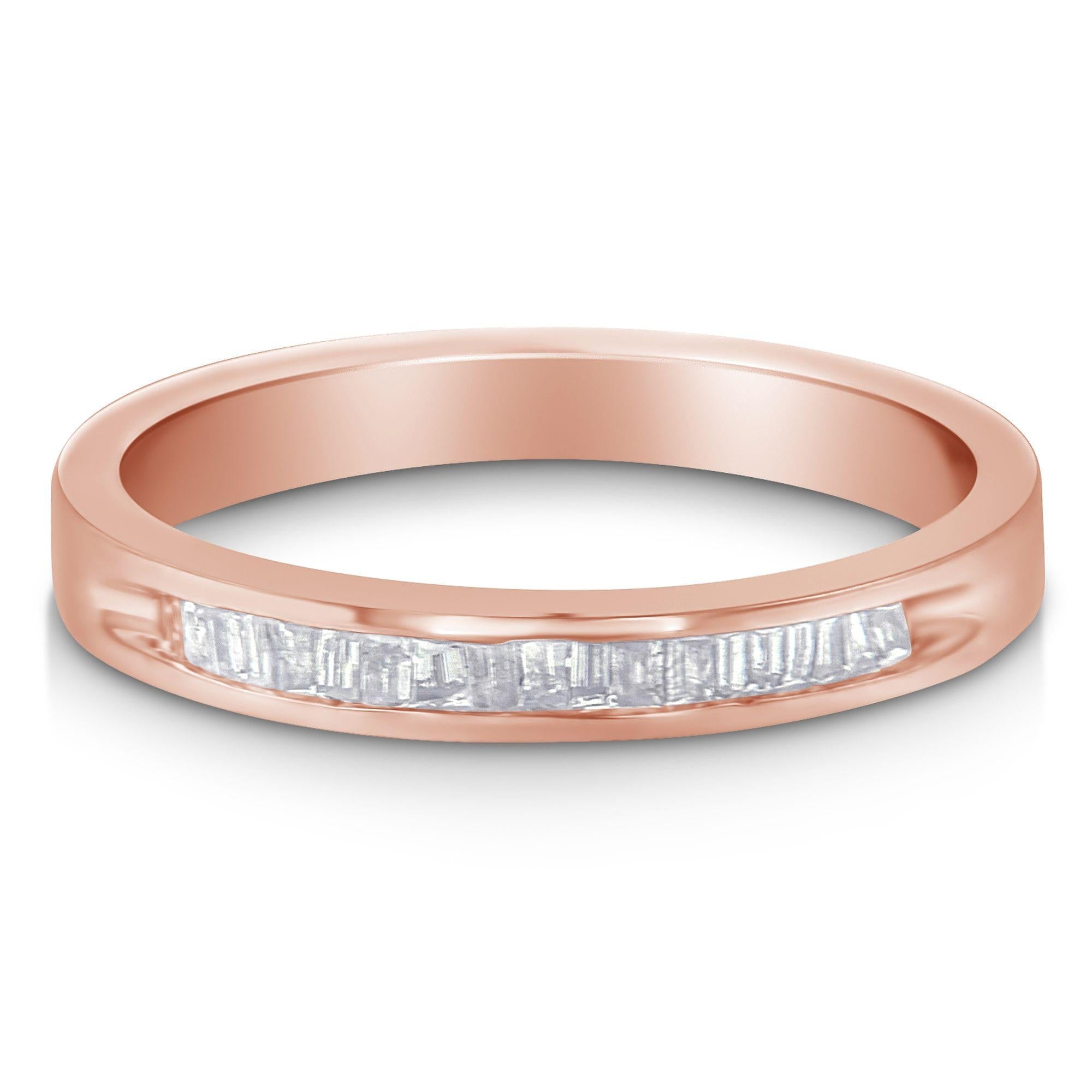 10K Rose Gold over .925 Sterling Silver 1/5 Cttw Diamond Channel-Set Stackable Band Ring (H-I Color, I1-I2 Clarity) - Friggin Jewelry