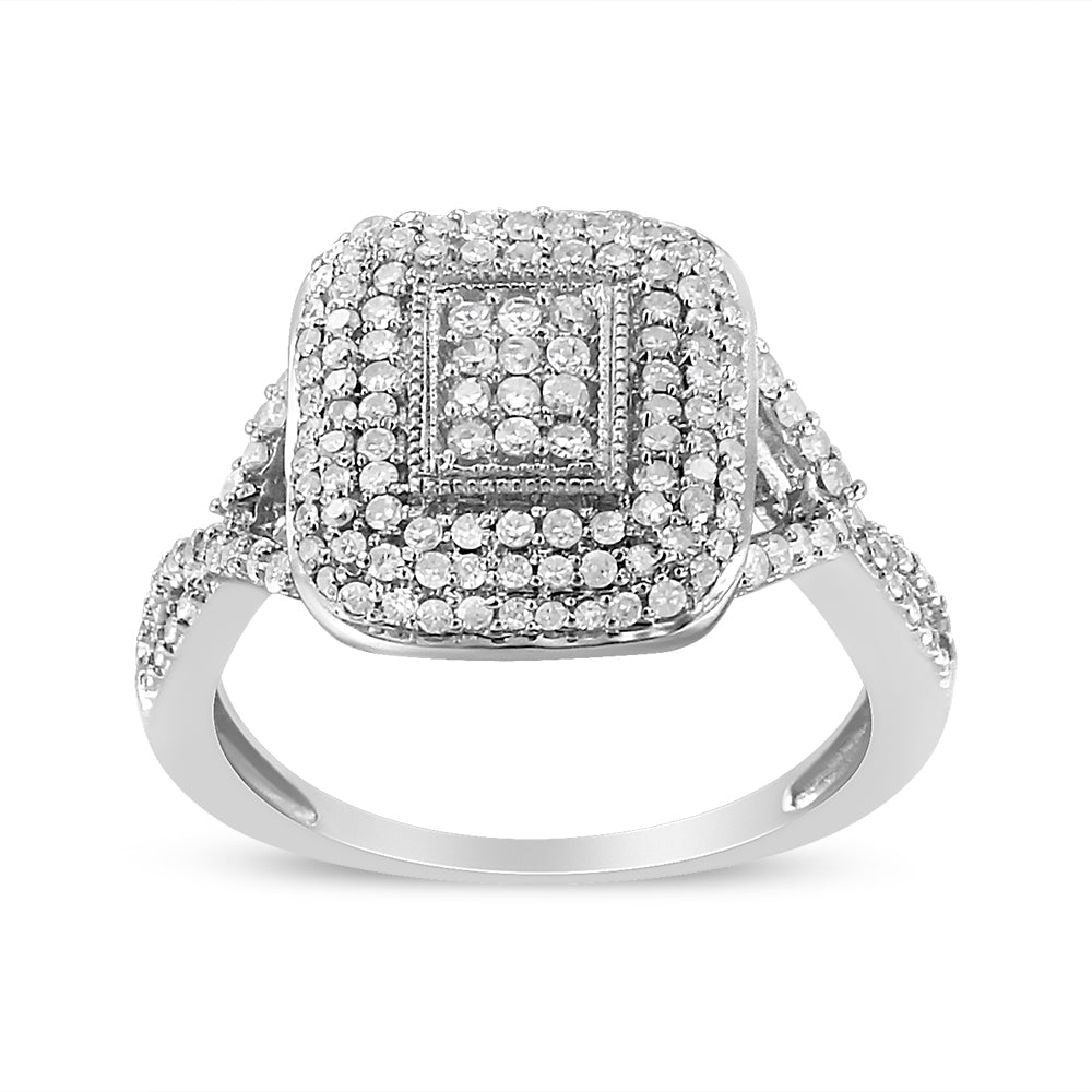 .925 Sterling Silver 1/2 Cttw Round-Cut Diamond Cluster Cushion Ring (I-J , I1-I2) - Friggin Jewelry