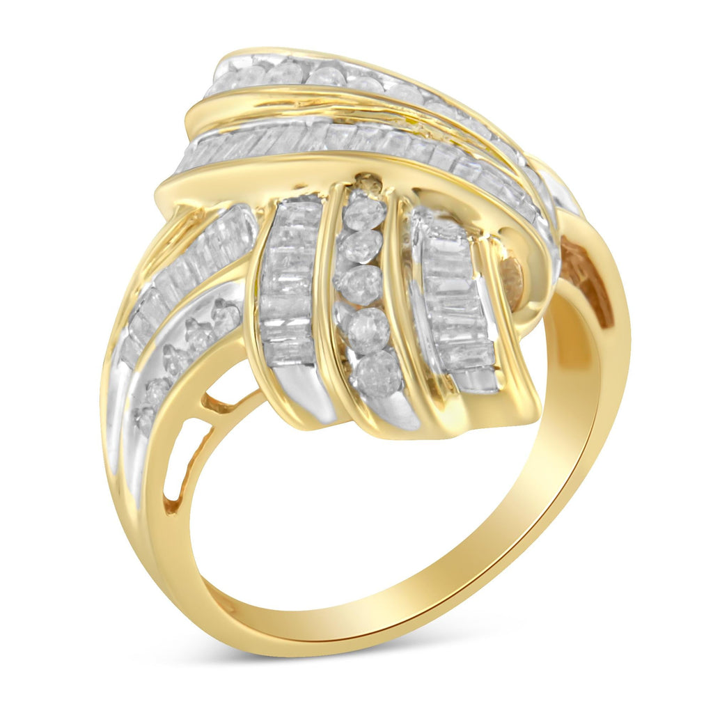 10K Yellow Gold Diamond Bypass Cocktail Ring (1 1/5 Cttw, I-J Color, I2-I3 Clarity) - Friggin Jewelry