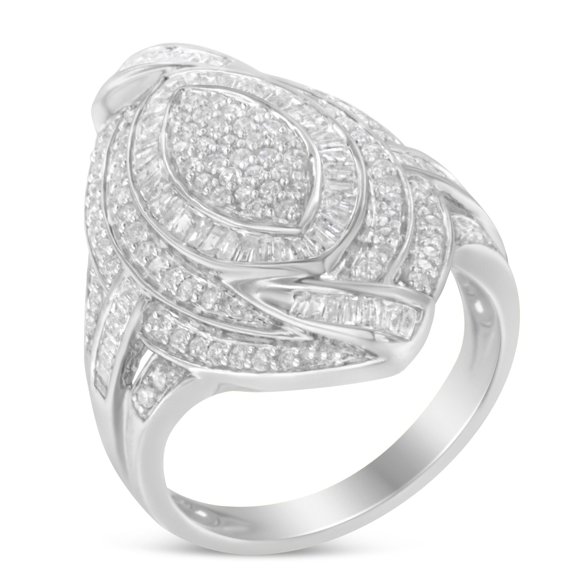 .925 Sterling Silver & 1-1/8 Cttw Diamond Marquise Shaped Cluster Triple Halo Knot Cocktail Fashion Ring (I-J Color, I2-I3 Clarity) - Friggin Jewelry