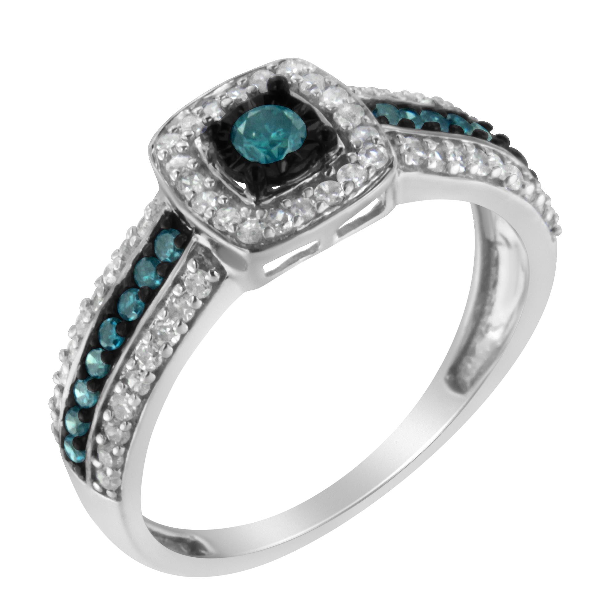 Anello di fidanzamento con diamante blu trattato in argento sterling 925 (1/2 carati, colore JK, purezza I1-I2) - Friggin Jewelry