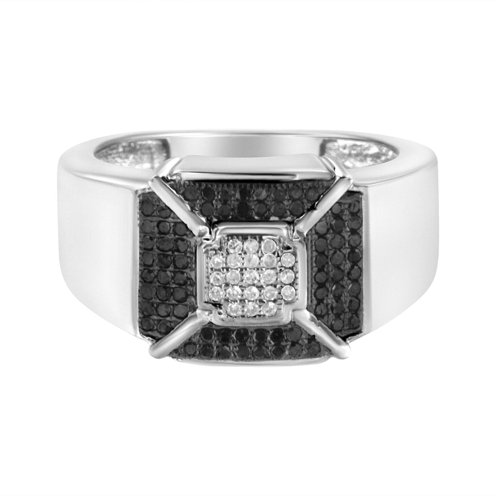 .925 Sterling Silver 3/8 Cttw Composite Enhanced Black and White Diamond Men's Band Ring (H-I, I2-I3) - Friggin Jewelry