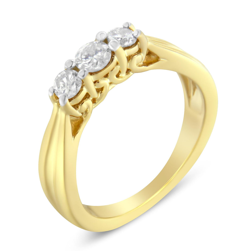 10K Yellow Gold Three-stone Diamond Ring (0.50 cttw, J-K Color, I2-I3 Clarity) - Friggin Jewelry