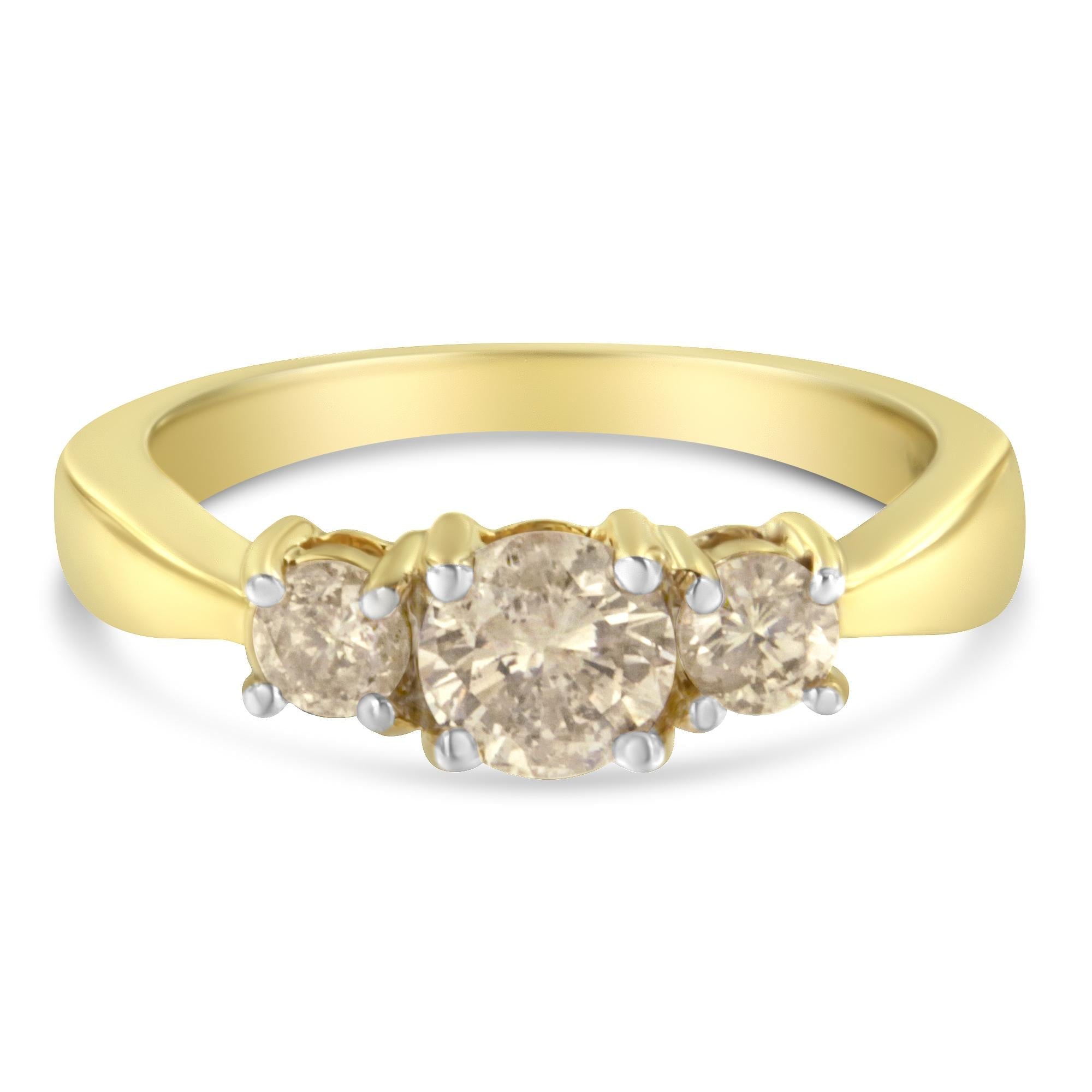 10K Yellow Gold Three Stone Diamond Band Ring (1.00 cttw, J-K Color, I2-I3 Clarity) - Friggin Jewelry