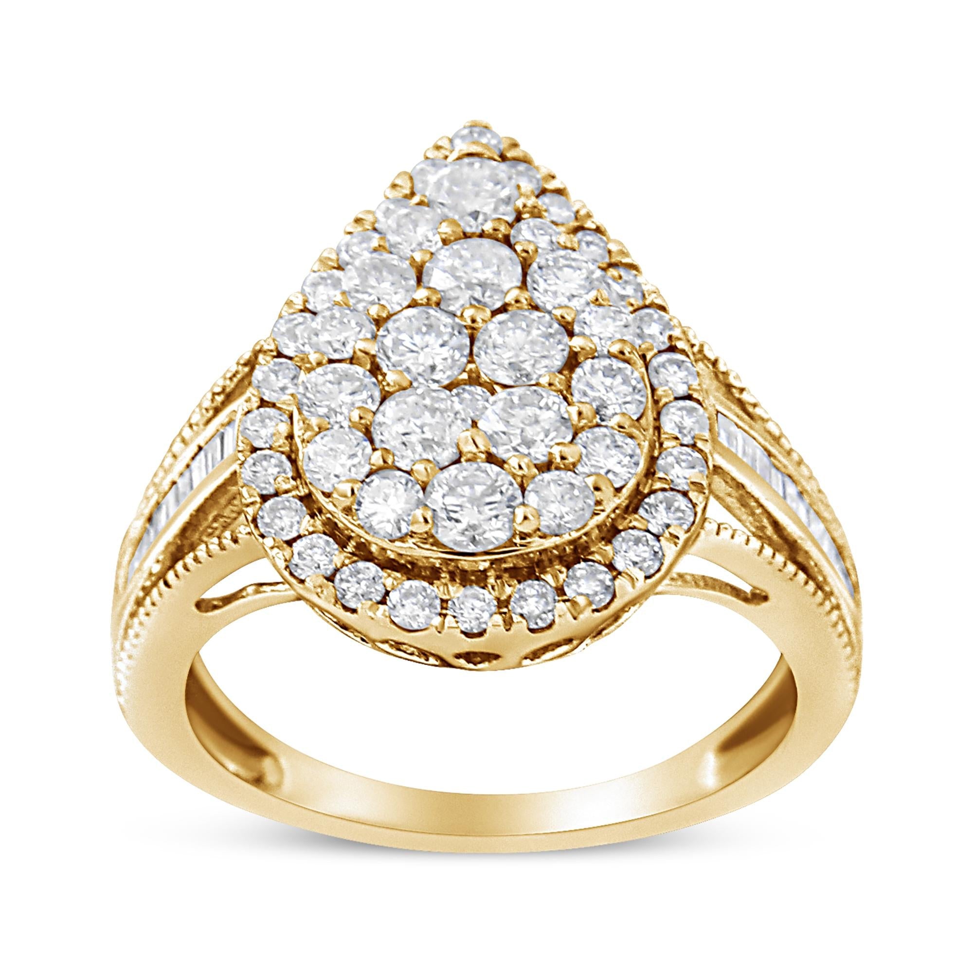 10K Yellow Gold Plated .925 Sterling Silver 1 1/2 Cttw Round-Cut Diamond Cocktail Ring (I-J Color, I1-I2 Clarity) - Friggin Jewelry