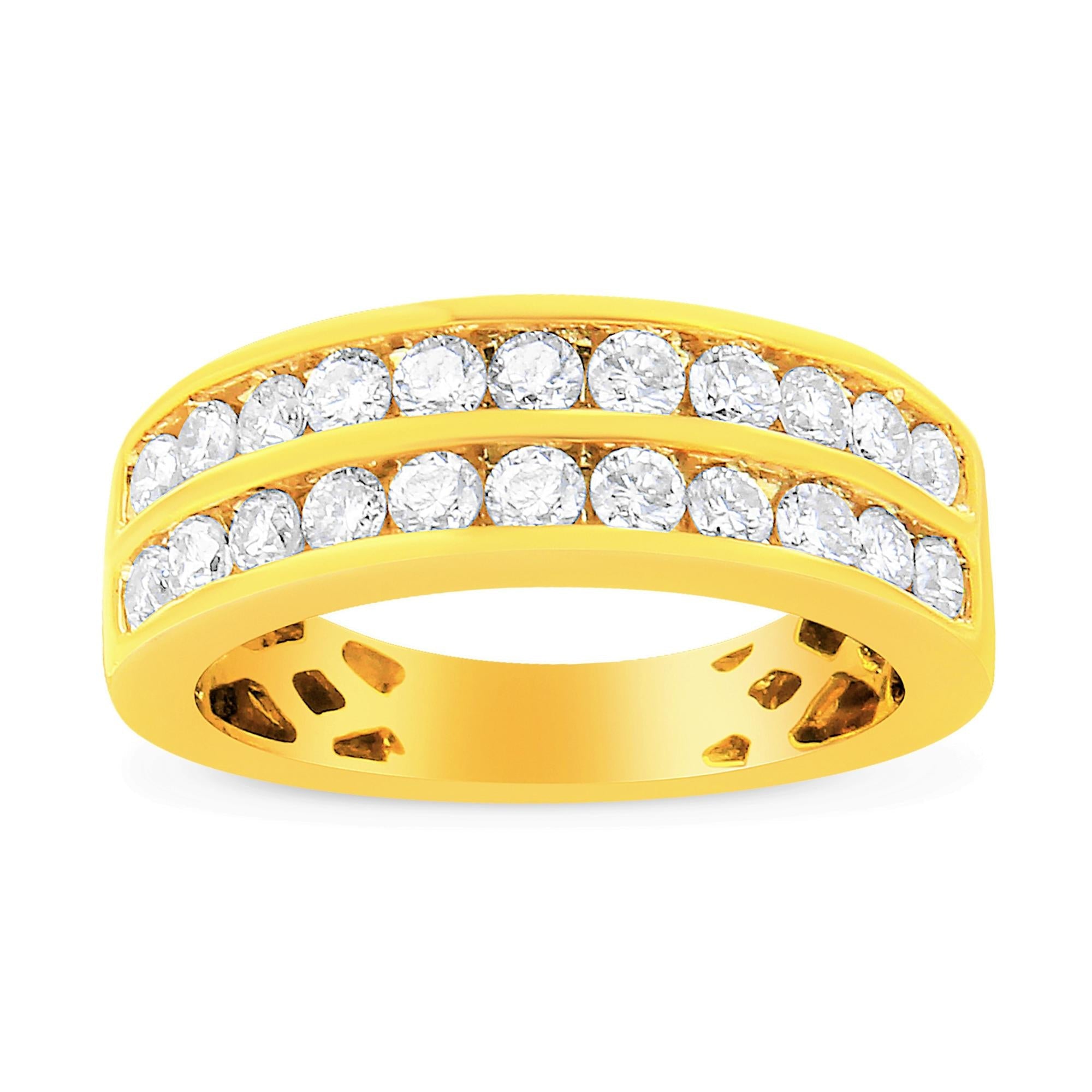 10K Yellow Gold Two-Row Diamond Band Ring (1 Cttw, J-K Color, I1-I2 Clarity) - Friggin Jewelry