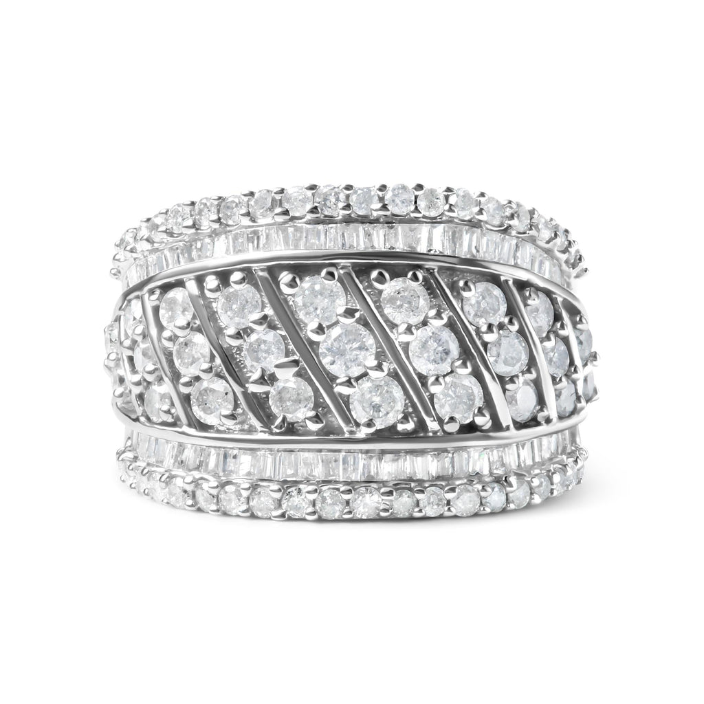 .925 Sterling Silver 2.00 Cttw Diamond Fashion Multi Row Cocktail Ring (H-I Color, I2-I3 Clarity) - Friggin Jewelry