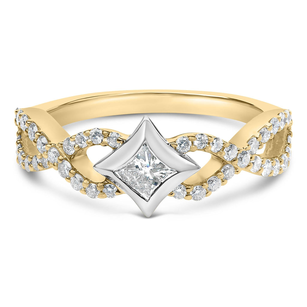 10K Two Tone Color 5/8 Cttw Diamond Kite and Twist Shank Ring (H-I Color,SI2-I1 Clarity) - Friggin Jewelry