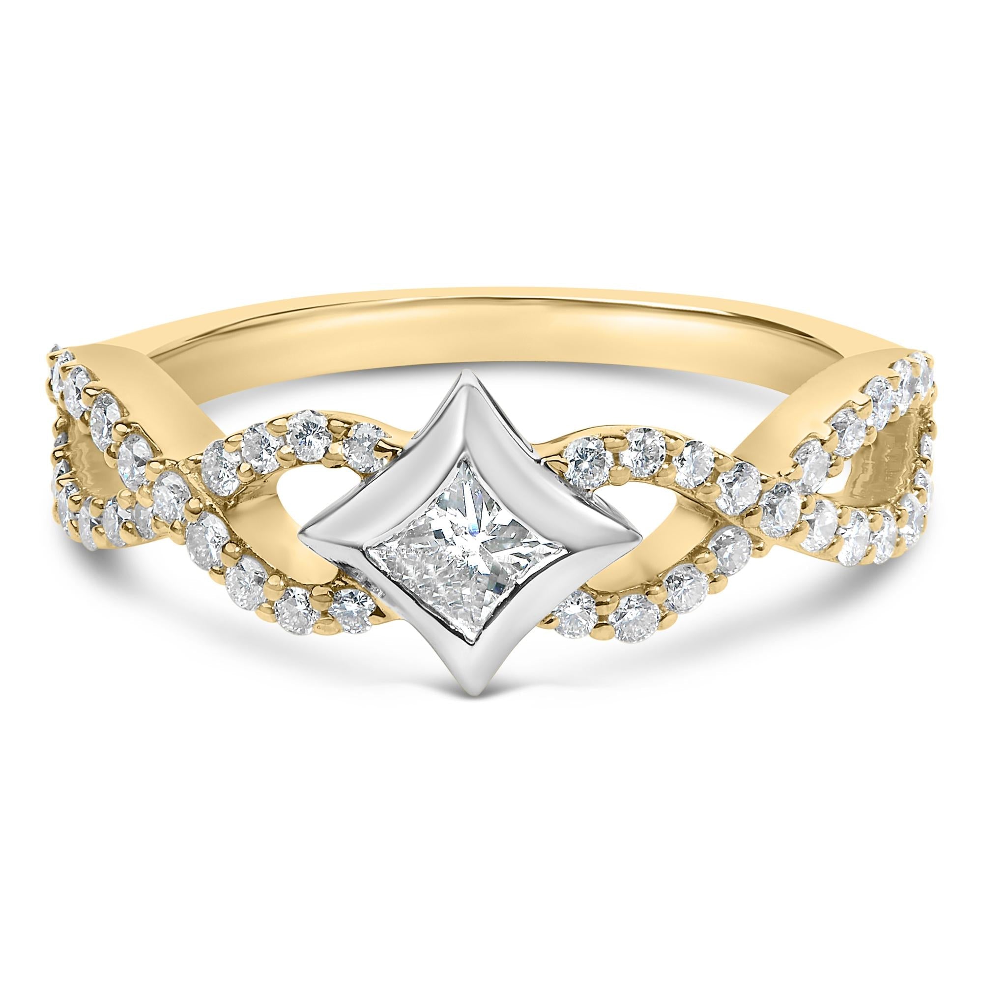 10K Two Tone Color 5/8 Cttw Diamond Kite and Twist Shank Ring (H-I Color,SI2-I1 Clarity) - Friggin Jewelry