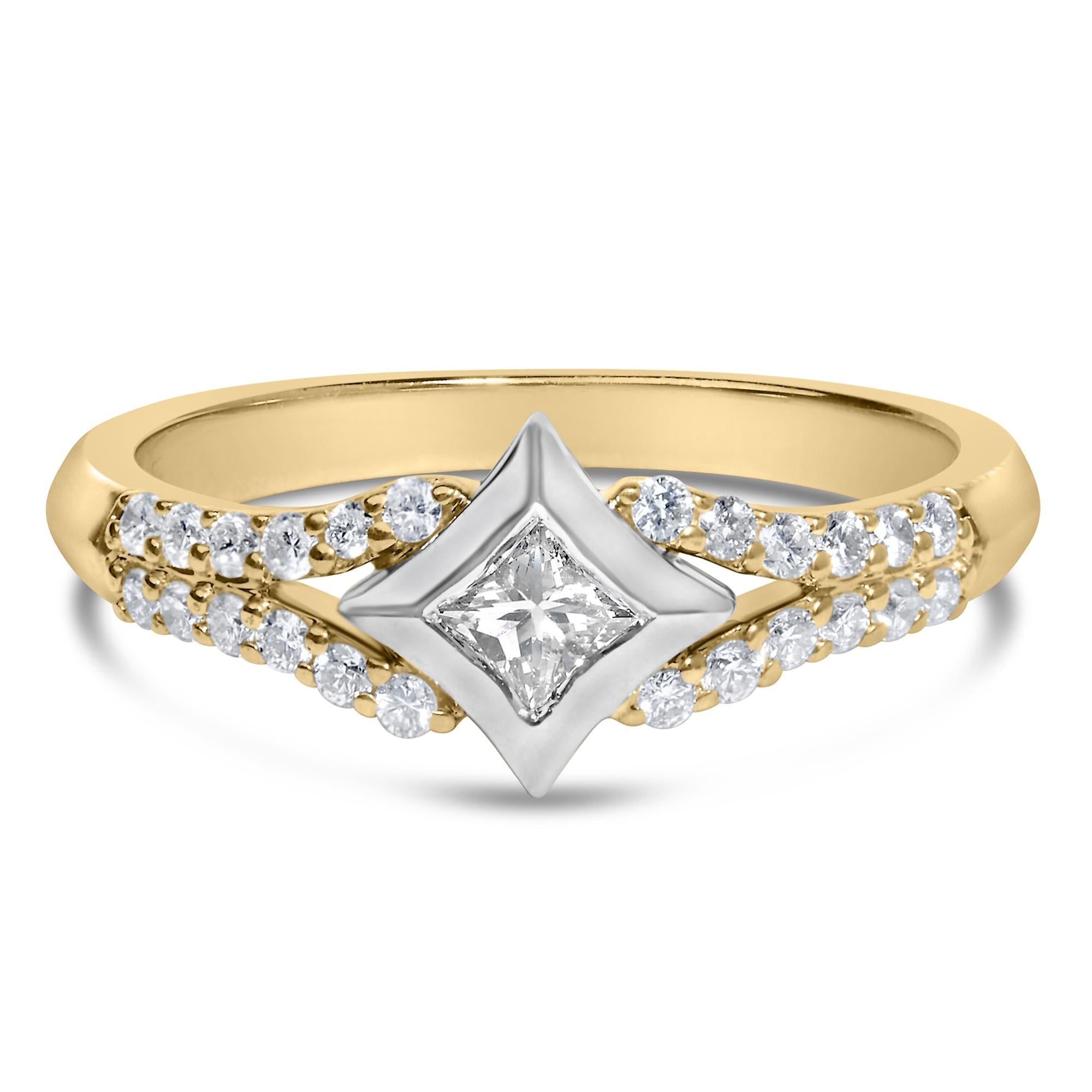 10K Two Tone Color 1/2 Cttw Diamond Kite and Split Shank Ring (H-I Color,SI2-I1 Clarity) - Friggin Jewelry