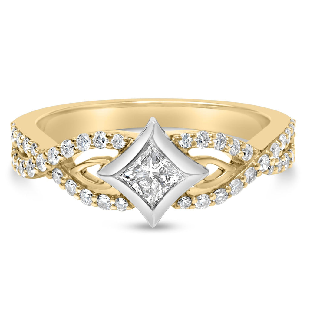 10K Two Tone Color 2/3 Cttw Diamond Kite and Twist Shank Ring (H-I Color,SI2-I1 Clarity) - Friggin Jewelry