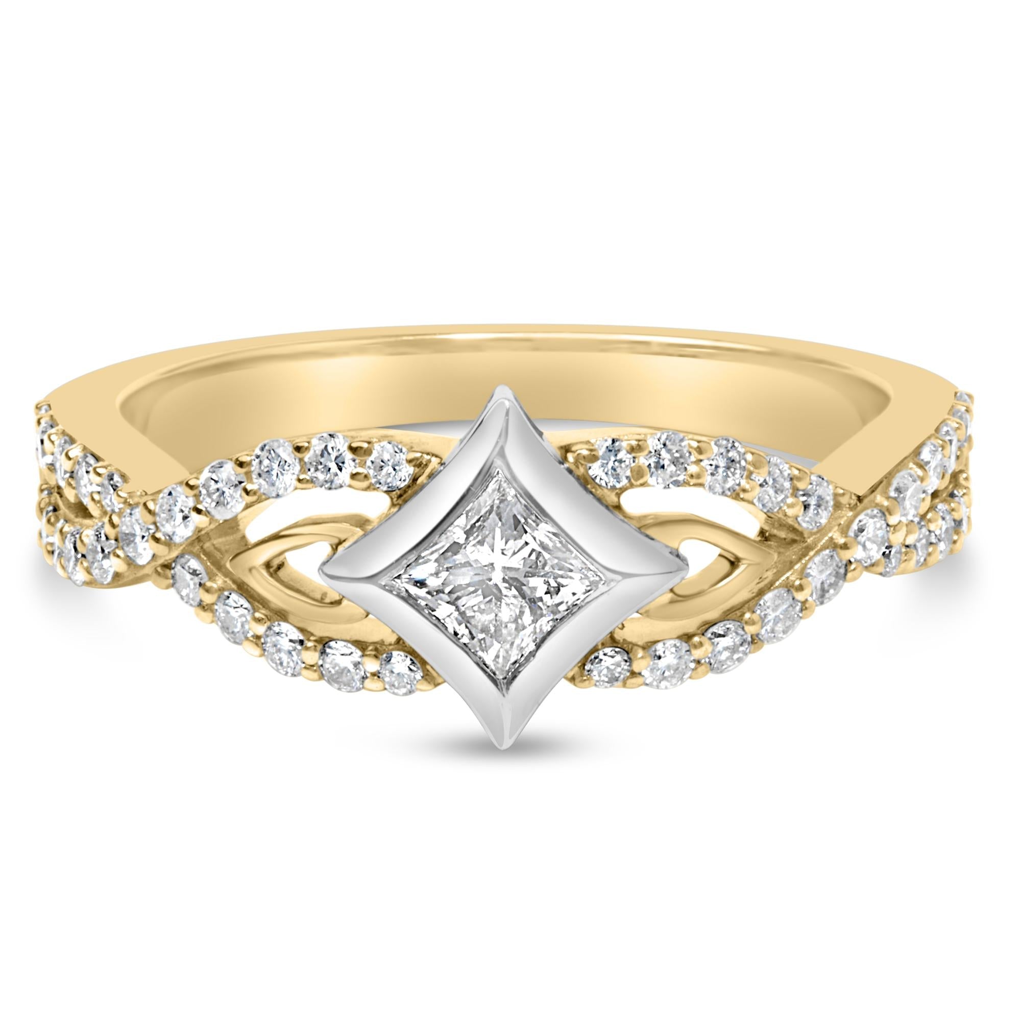 10K Two Tone Color 2/3 Cttw Diamond Kite and Twist Shank Ring (H-I Color,SI2-I1 Clarity) - Friggin Jewelry