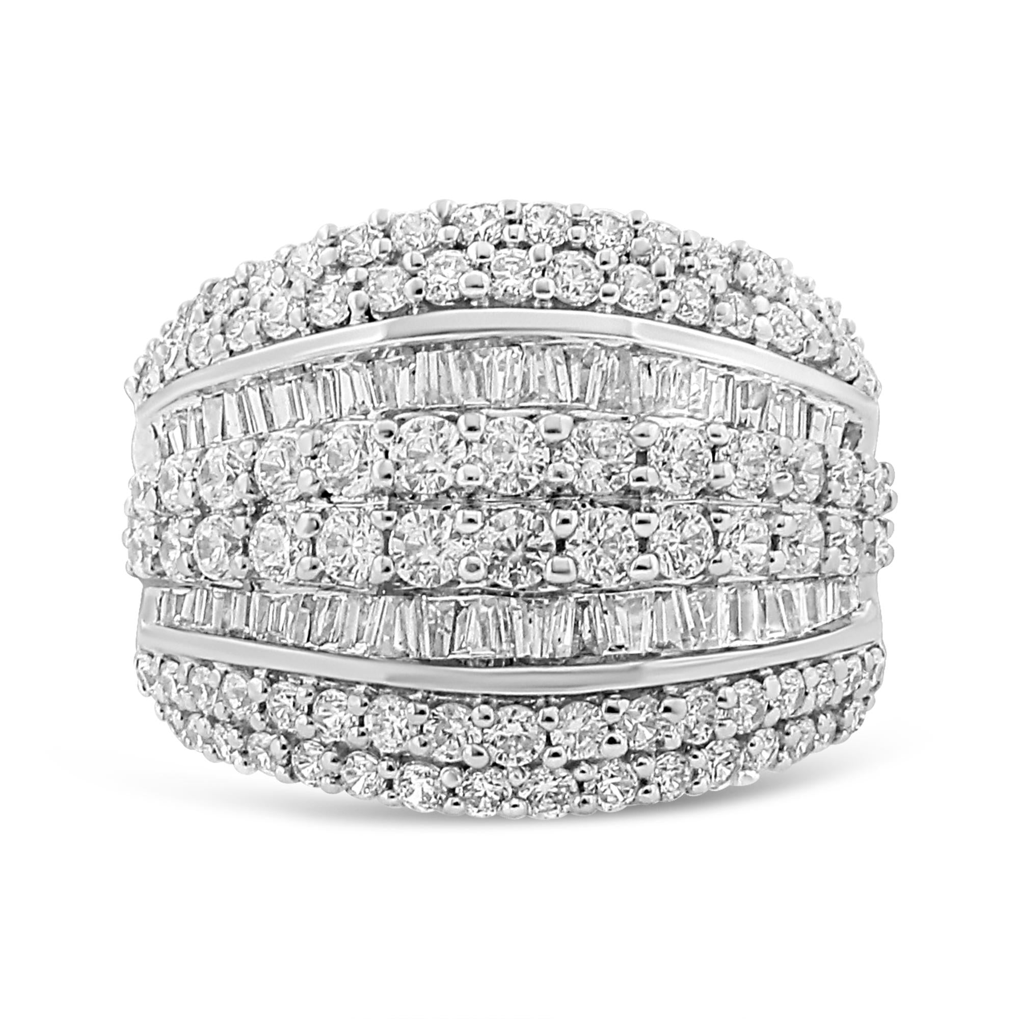 .925 Sterling Silver 2.00 Cttw Round and Baguette-Cut Diamond Cluster Ring (H-I Color, I1-I2 Clarity) - Friggin Jewelry