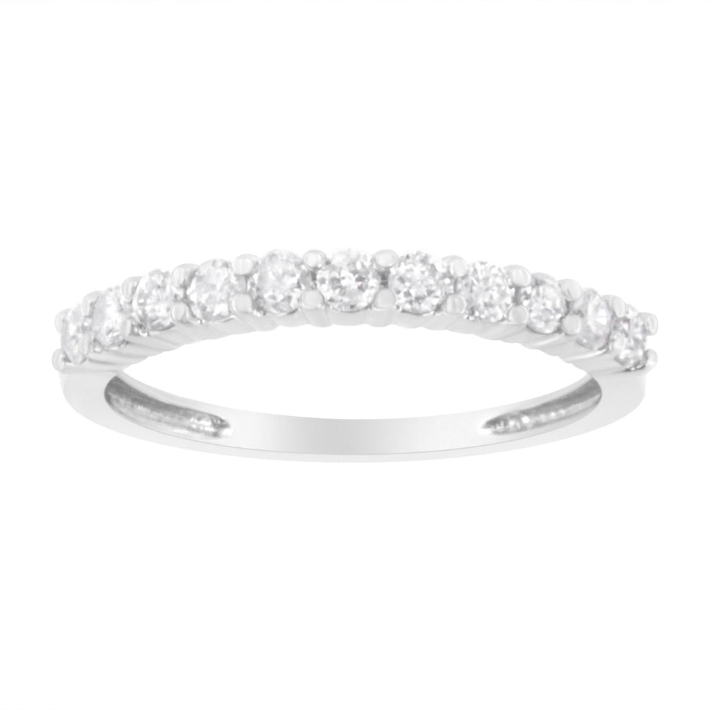 IGI Certified 1/2 Cttw Diamond 10K White Gold Prong Set Fluted Band Style Ring (I-J Color, I2-I3 Clarity) - Friggin Jewelry