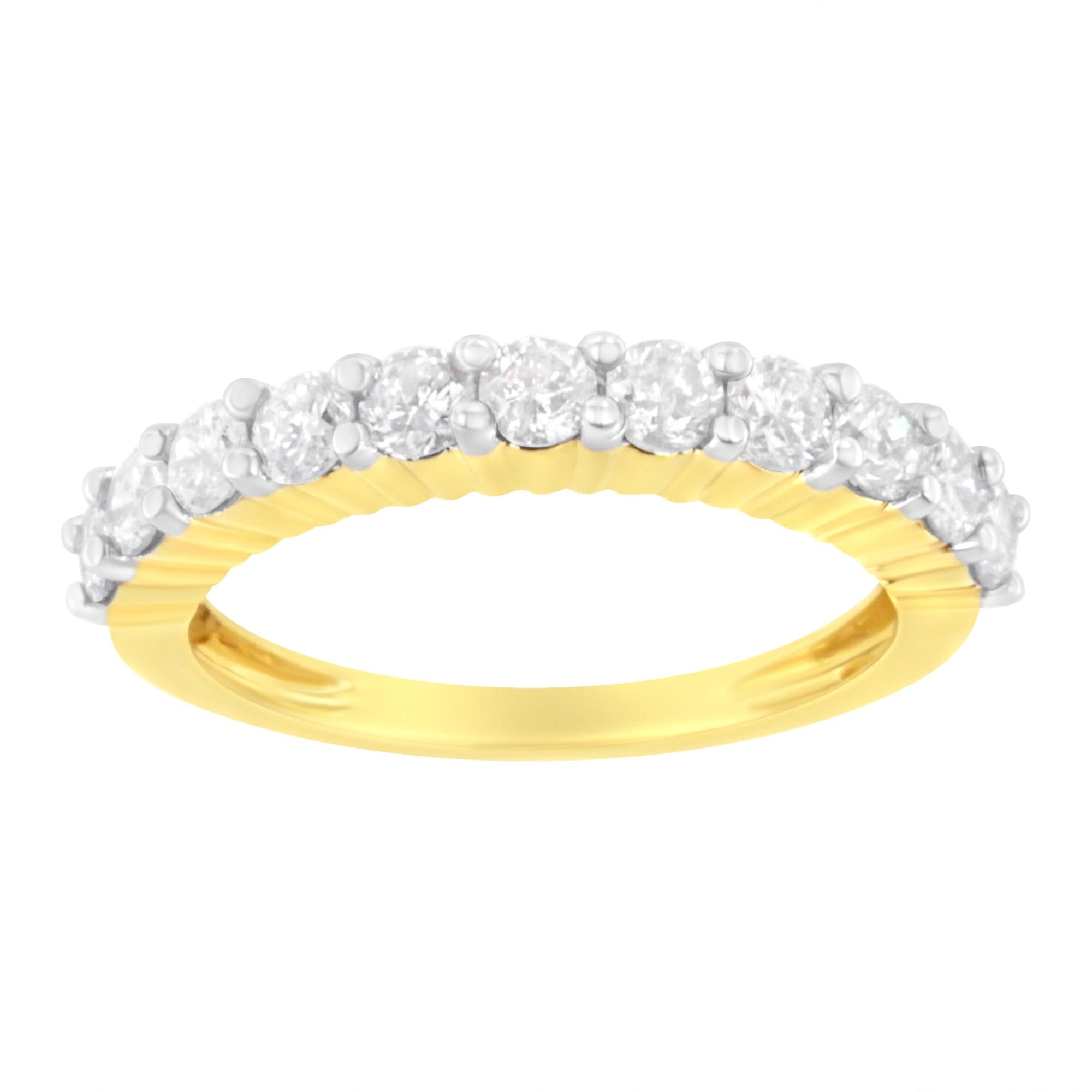 IGI Certified 1.0 Cttw Diamond 10K Yellow Gold Prong Set Fluted Band Style Wedding Ring (J-K Color, I1-I2 Clarity) - Friggin Jewelry
