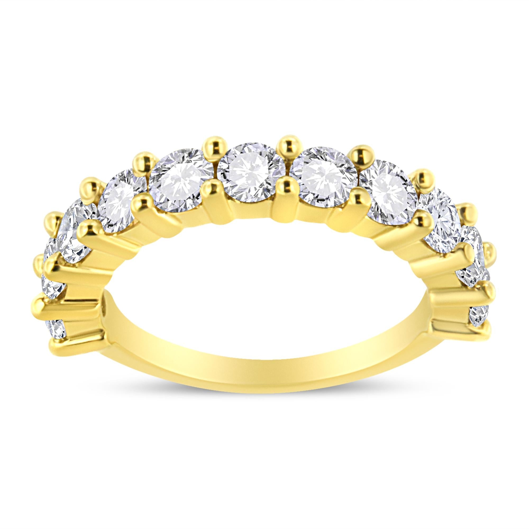 Anillo de plata de ley 925 bañado en oro amarillo de 14 quilates con 11 diamantes redondos engastados en garras compartidas (color JK, claridad I1-I2) - Friggin Jewelry
