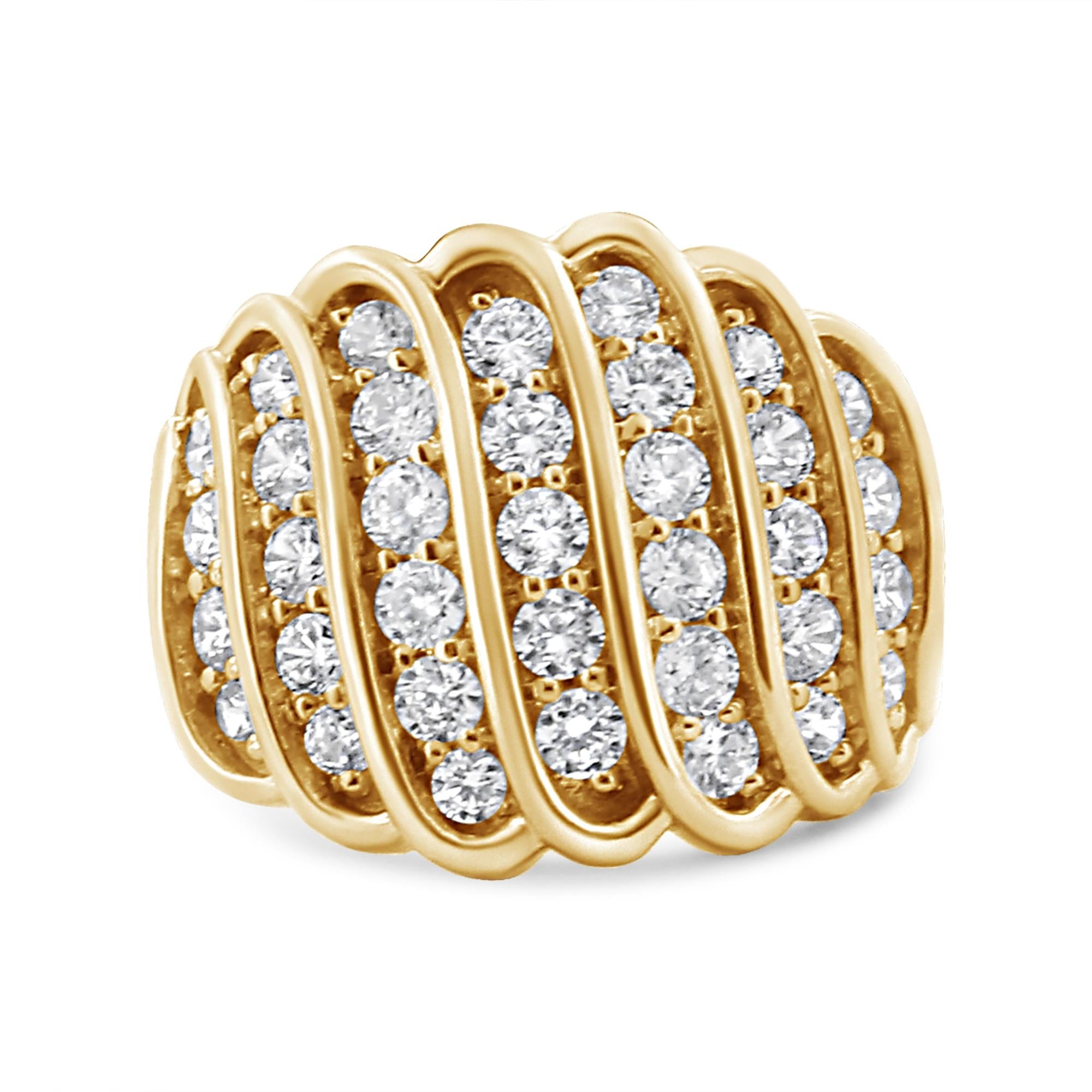 14K Yellow Gold Plated .925 Sterling Silver 2.00 Cttw Diamond Multi Row Band Ring (J-K Color, I1-I2 Clarity) - Friggin Jewelry
