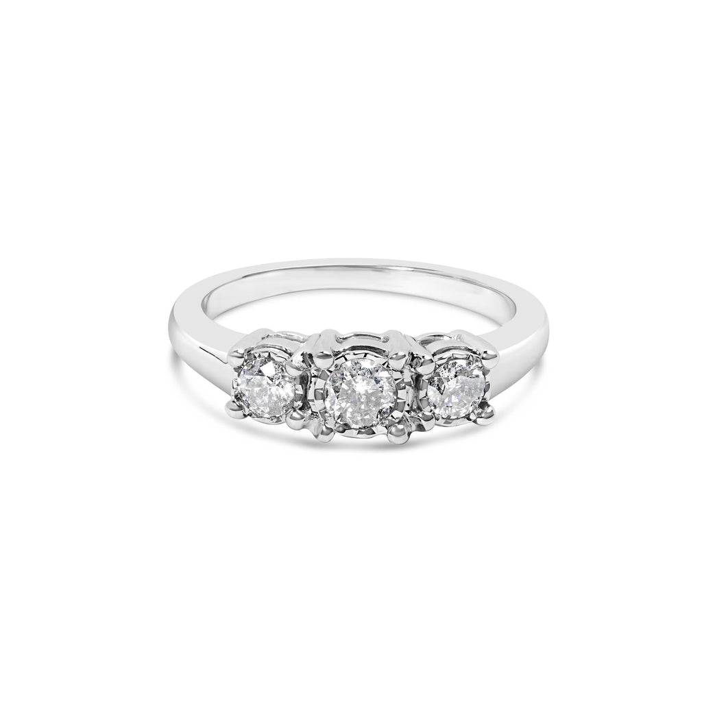 14K White Gold 1/2 Cttw Miracle Set Round Lab Grown Diamond Three Stone Illusion Plate Ring (F-G Color, VS1-VS2 Clarity) - Friggin Jewelry