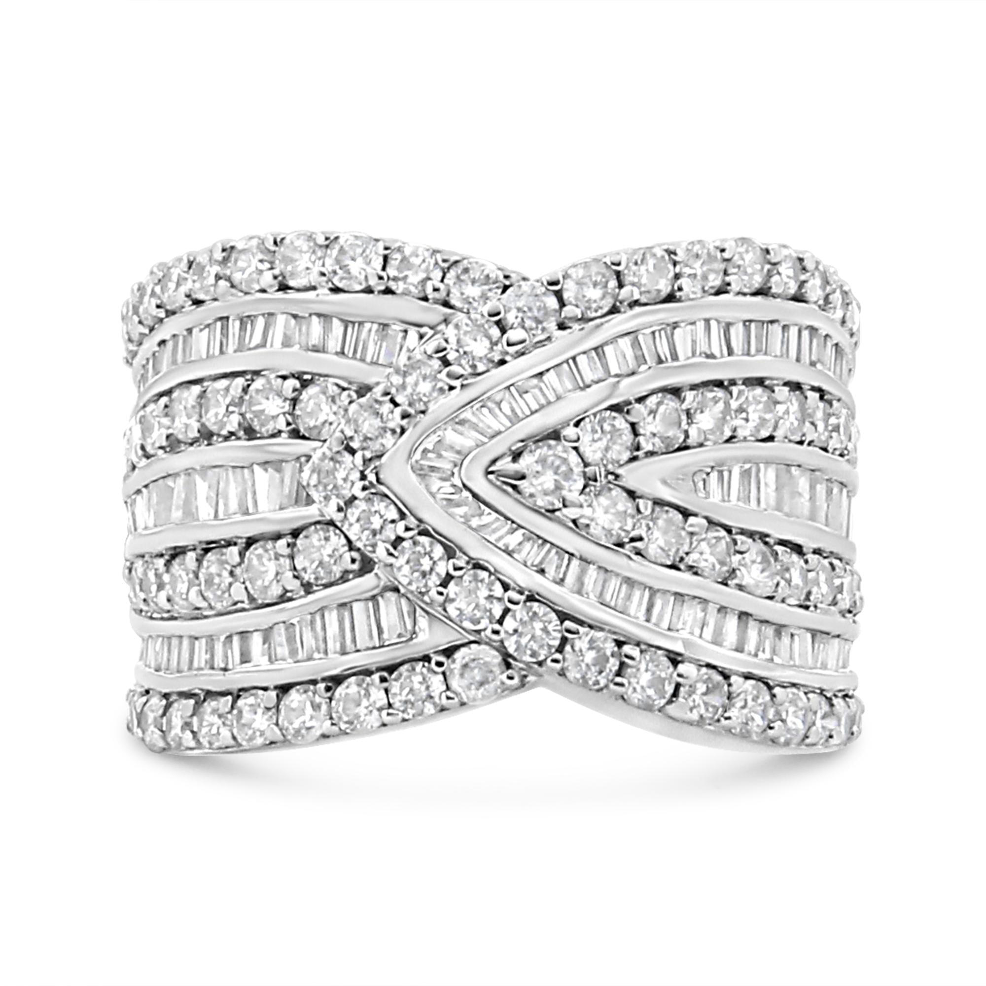 Anillo de plata de ley 925 con diamantes de 2 3/8 quilates y varias filas superpuestas (color JK, claridad I3) - Friggin Jewelry