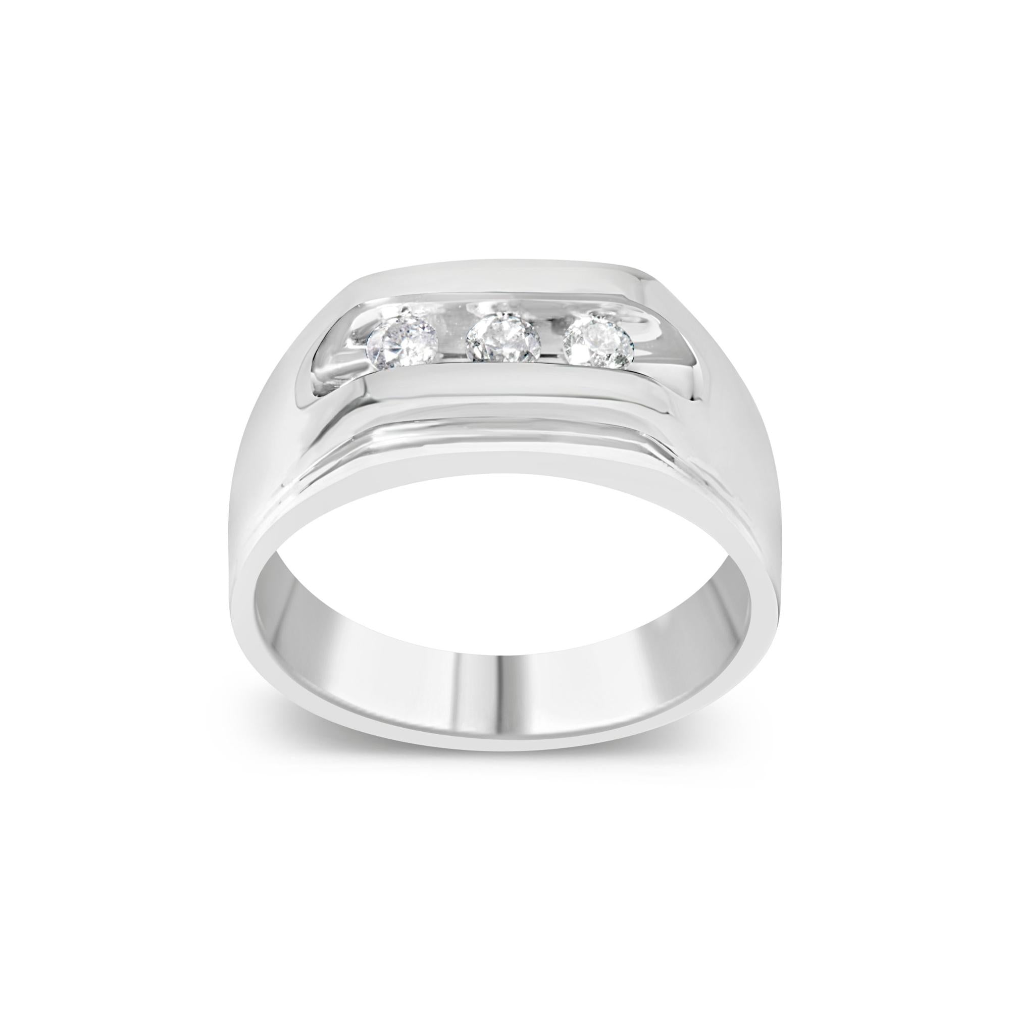 Men's .925 Sterling Silver 1/3 Cttw Diamond Channel Set 3 Stone Ring Band (I-J Color, I3 Clarity) - Friggin Jewelry