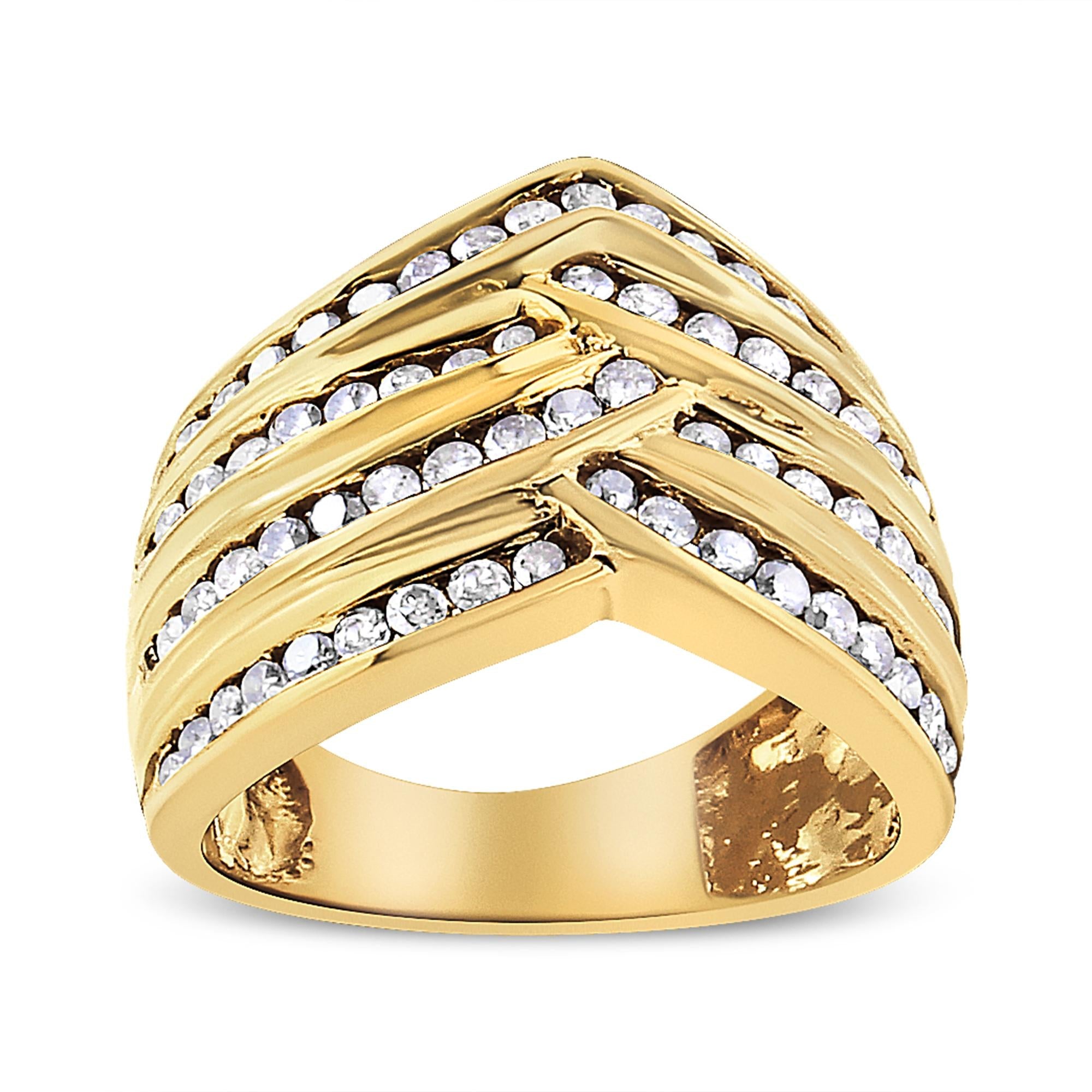 Anillo de plata de ley 925 bañado en oro amarillo de 10 quilates con banda de diamantes de 1 1/2 quilates (color champán, claridad I2-I3) - Friggin Jewelry