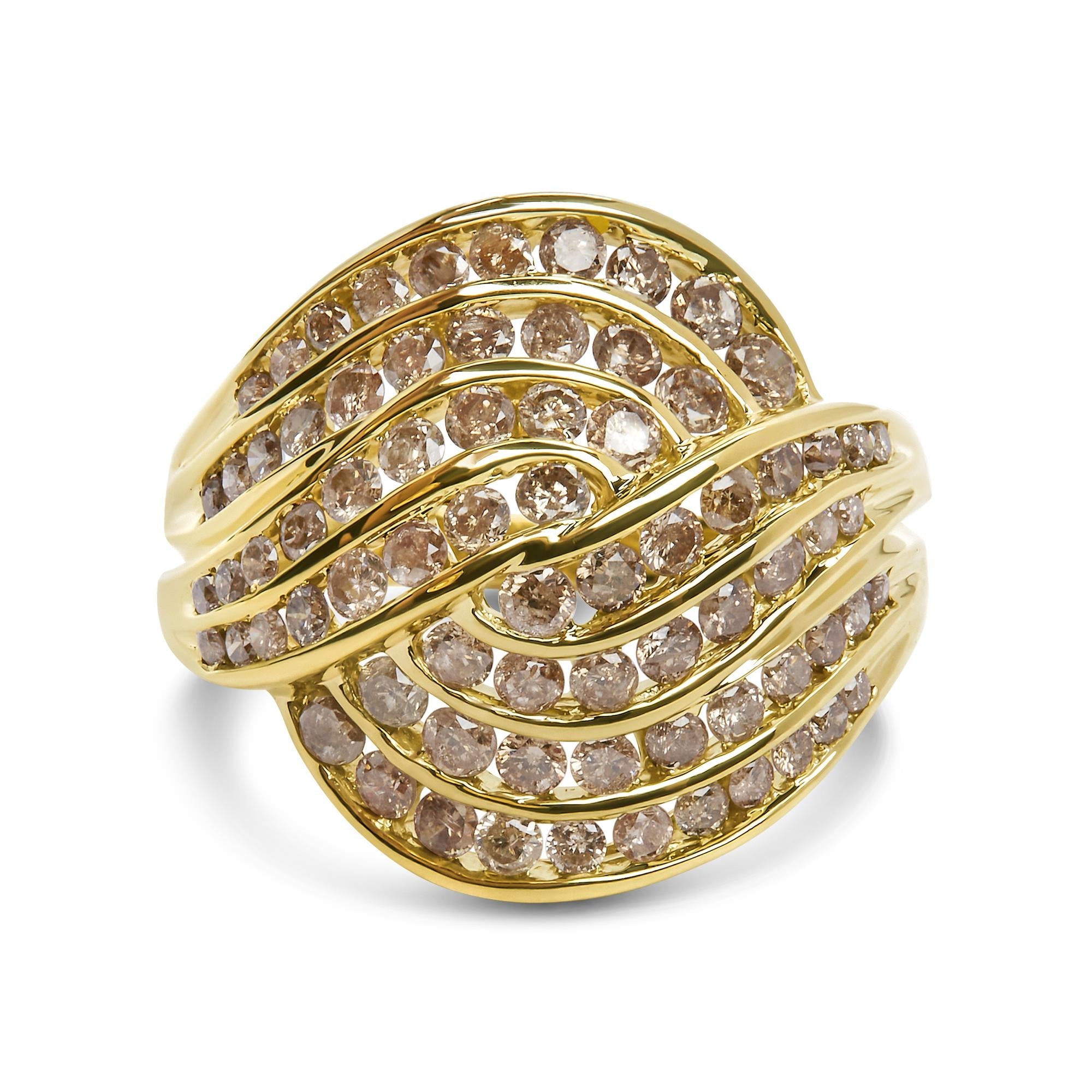 10K Yellow Gold 2.0 Cttw Channel Set Diamond Cocktail Swirl Band Ring (K-L Color, I1-I2 Clarity) - Friggin Jewelry