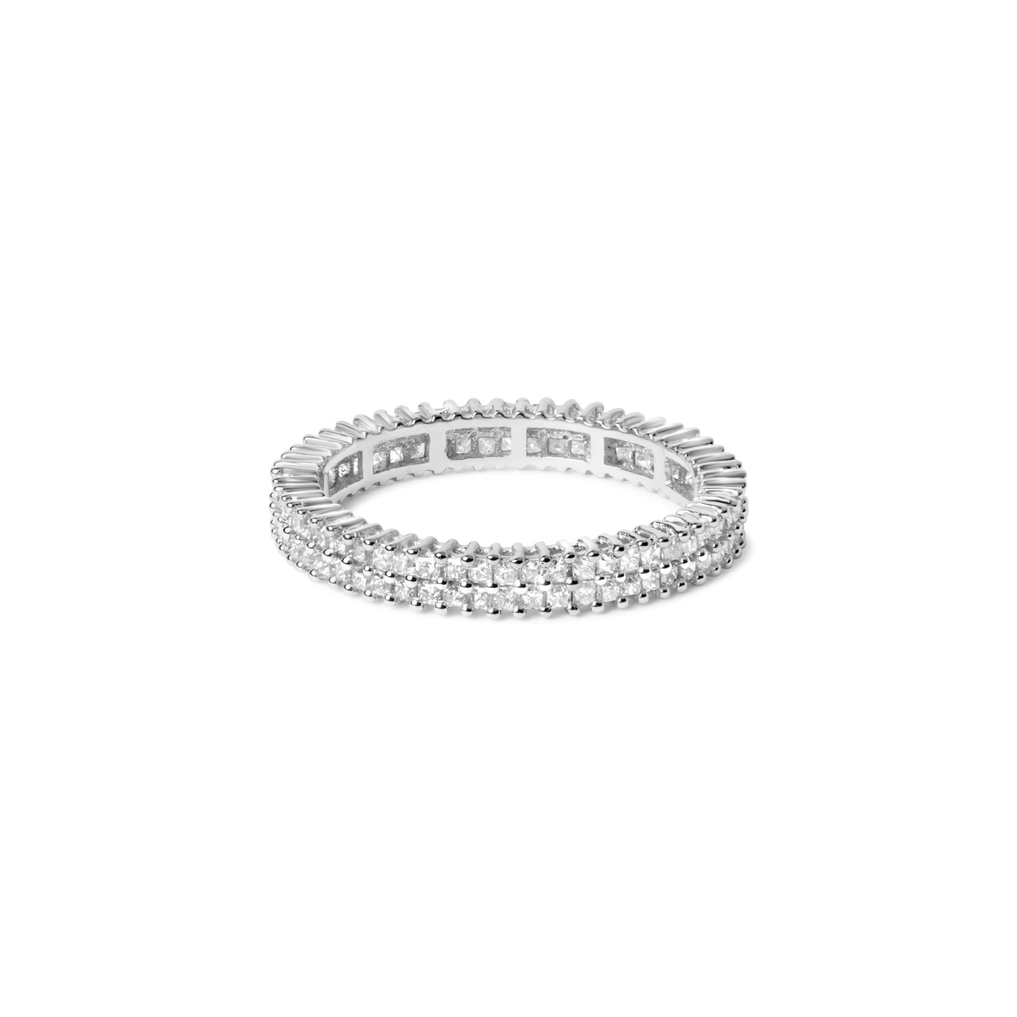 Anillo de eternidad de doble fila de diamantes de talla princesa de 1,0 quilates en oro blanco de 10 quilates - Friggin Jewelry