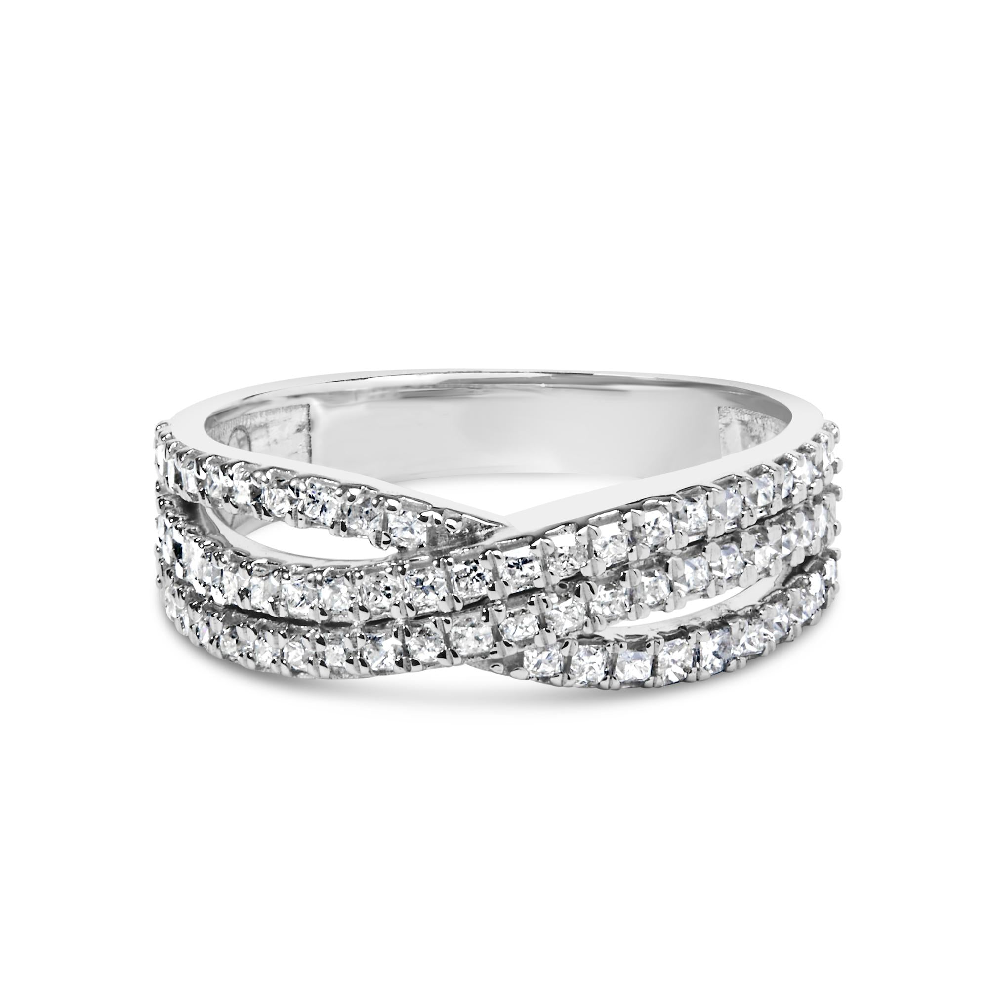 10K White Gold 3/4 Cttw Princess Natural Diamond Split Shank and Weave Band Ring (H-I Color, SI1-SI2 Clarity) - Friggin Jewelry