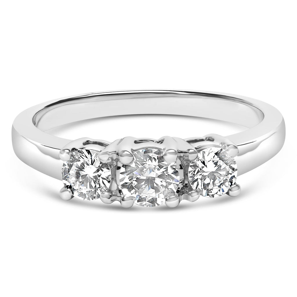14K White Gold  3/4 Cttw Lab Grown Diamond 3 Stone Ring Band (F-G Color, VS2-SI1 Clarity) - Friggin Jewelry