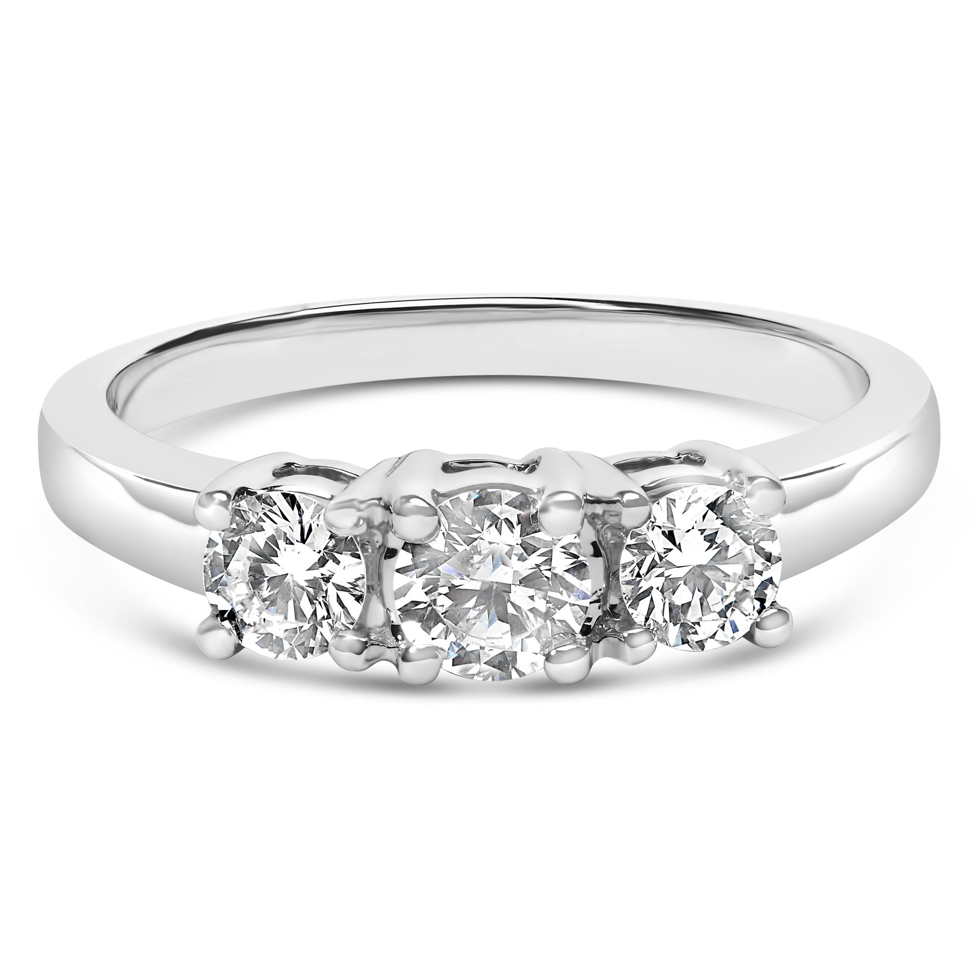 14K White Gold  3/4 Cttw Lab Grown Diamond 3 Stone Ring Band (F-G Color, VS2-SI1 Clarity) - Friggin Jewelry