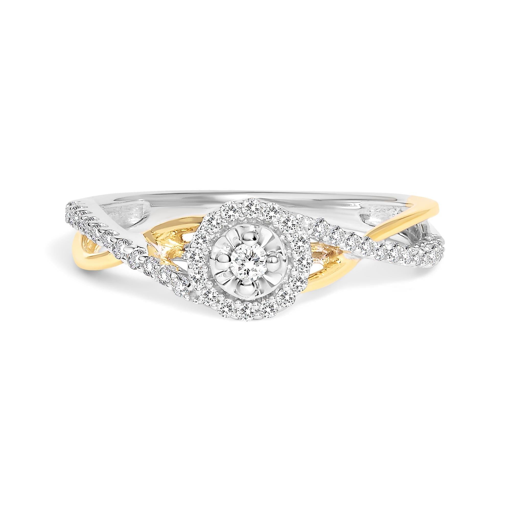 14K Yellow Gold Plated .925 Sterling Silver 1/4 Cttw Diamond Bypass and Halo Promise Ring (I-J Color, I3 Clarity) - Friggin Jewelry