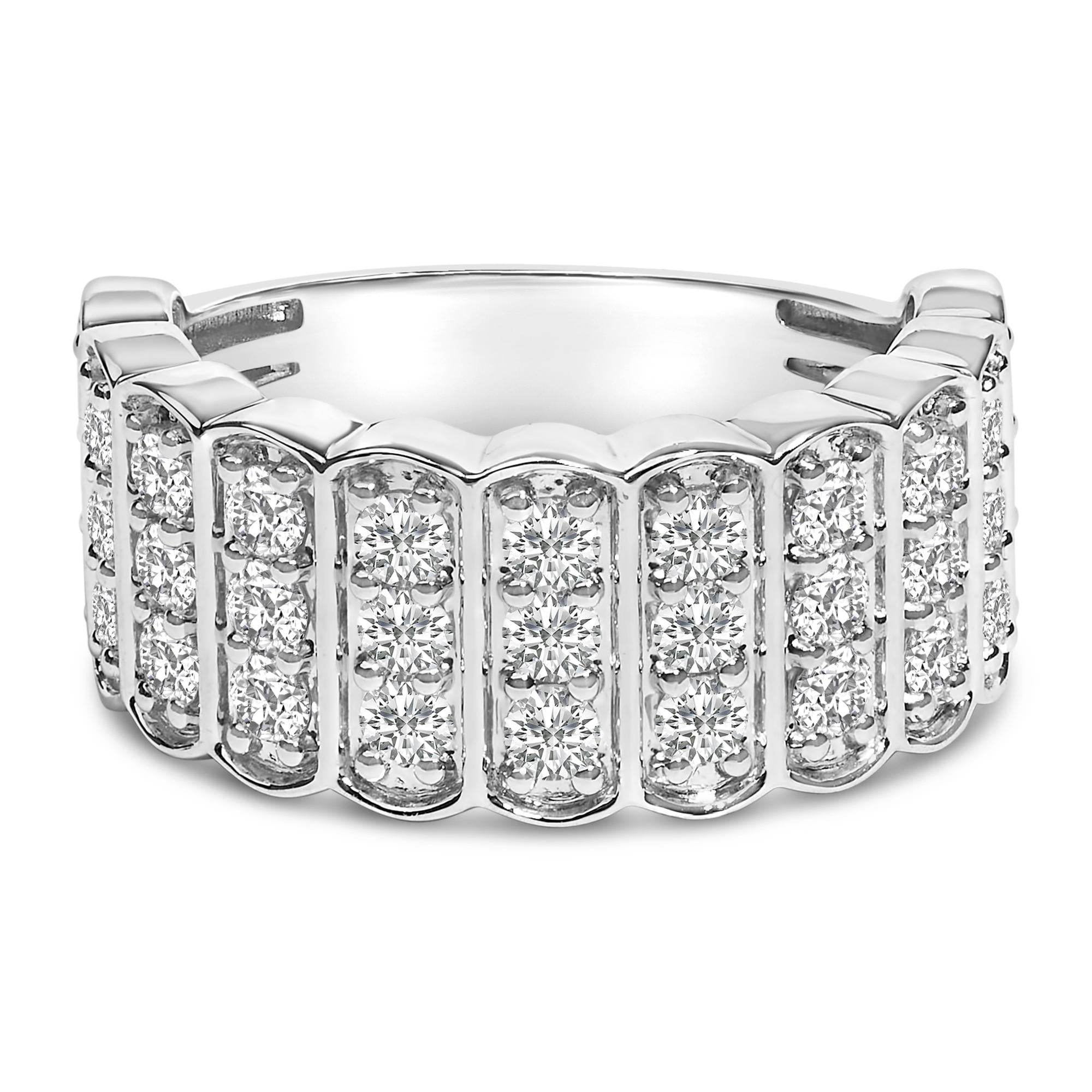 .925 Sterling Silver 1 1/2 Cttw Lab Grown Diamond 11 Row Band Ring (F-G Color, VS1-VS2 Clarity) - Friggin Jewelry