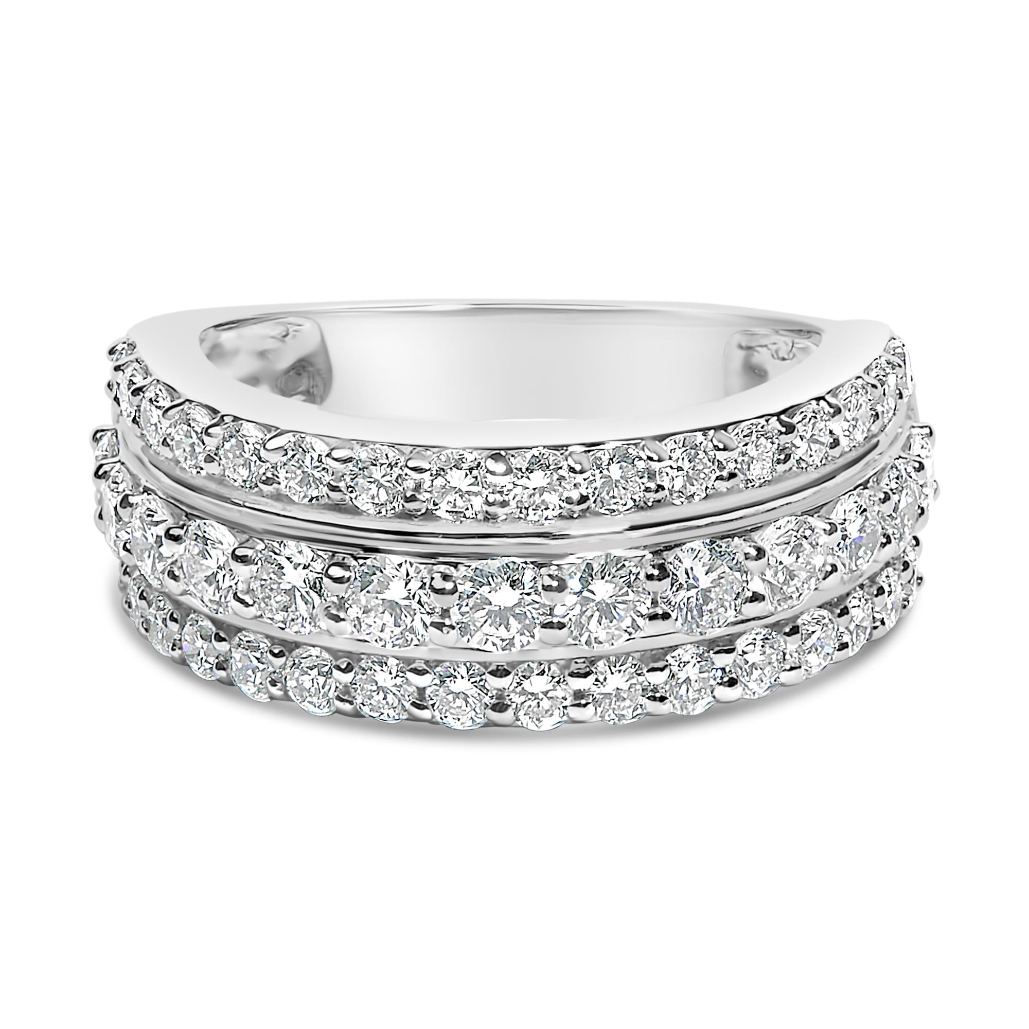 .925 Sterling Silver 2.0 Cttw Lab Grown Diamond 3 Row Band Ring (F-G Color, VS1-VS2 Clarity - Friggin Jewelry
