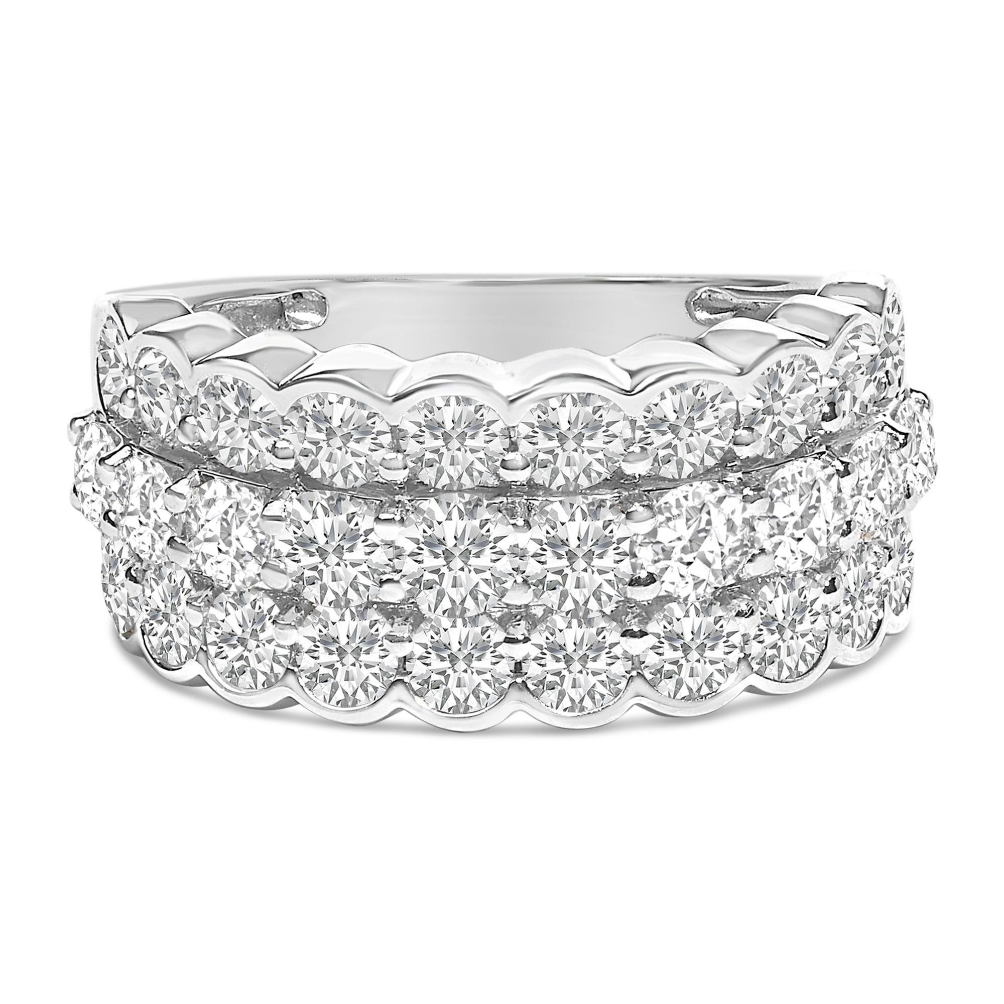 .925 Sterling Silver 3.0 Cttw Lab Grown Diamond 3 Row Band Ring (F-G Color, VS1-VS2 Clarity) - Friggin Jewelry