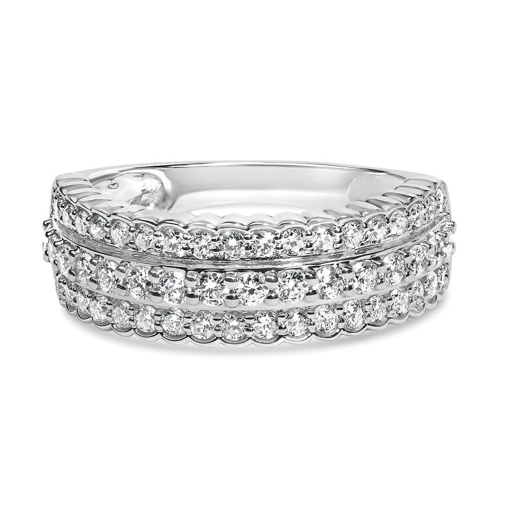 Anillo de tres filas de diamantes cultivados en laboratorio de 1,0 ct en plata esterlina 925 (color FG, claridad VS1-VS2) - Friggin Jewelry