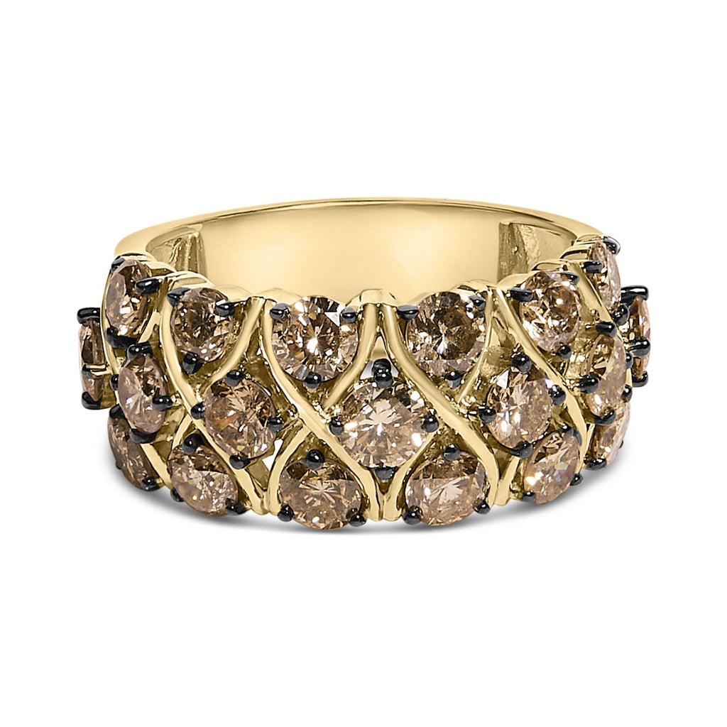 10K Yellow Gold Plated .925 Sterling Silver 3.0 Cttw Champagne Diamond Multi Lattice Band Ring - Friggin Jewelry