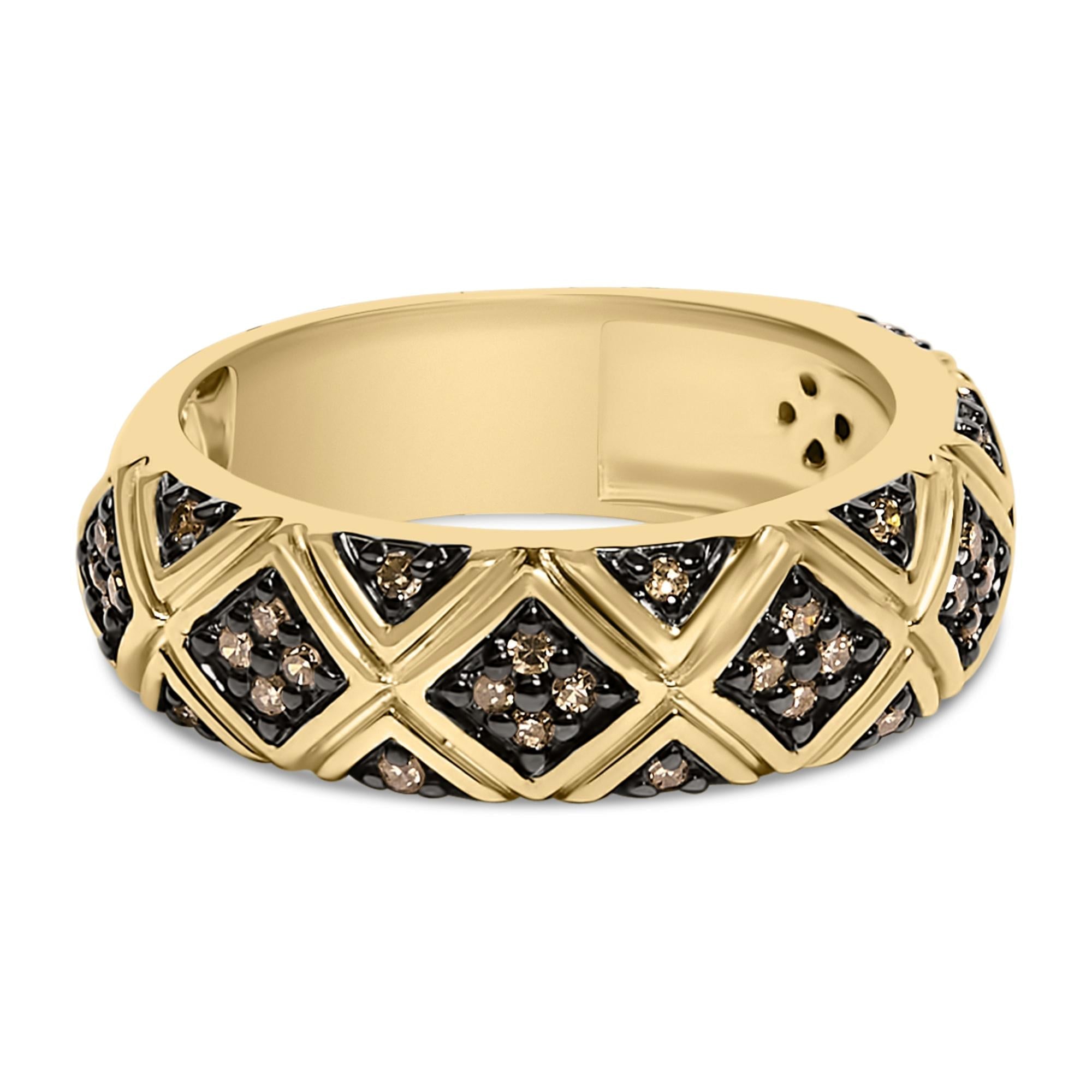 10K Yellow Gold Plated .925 Sterling Silver 3/8 Cttw Champagne Diamond Geometric Style Band Ring - Friggin Jewelry