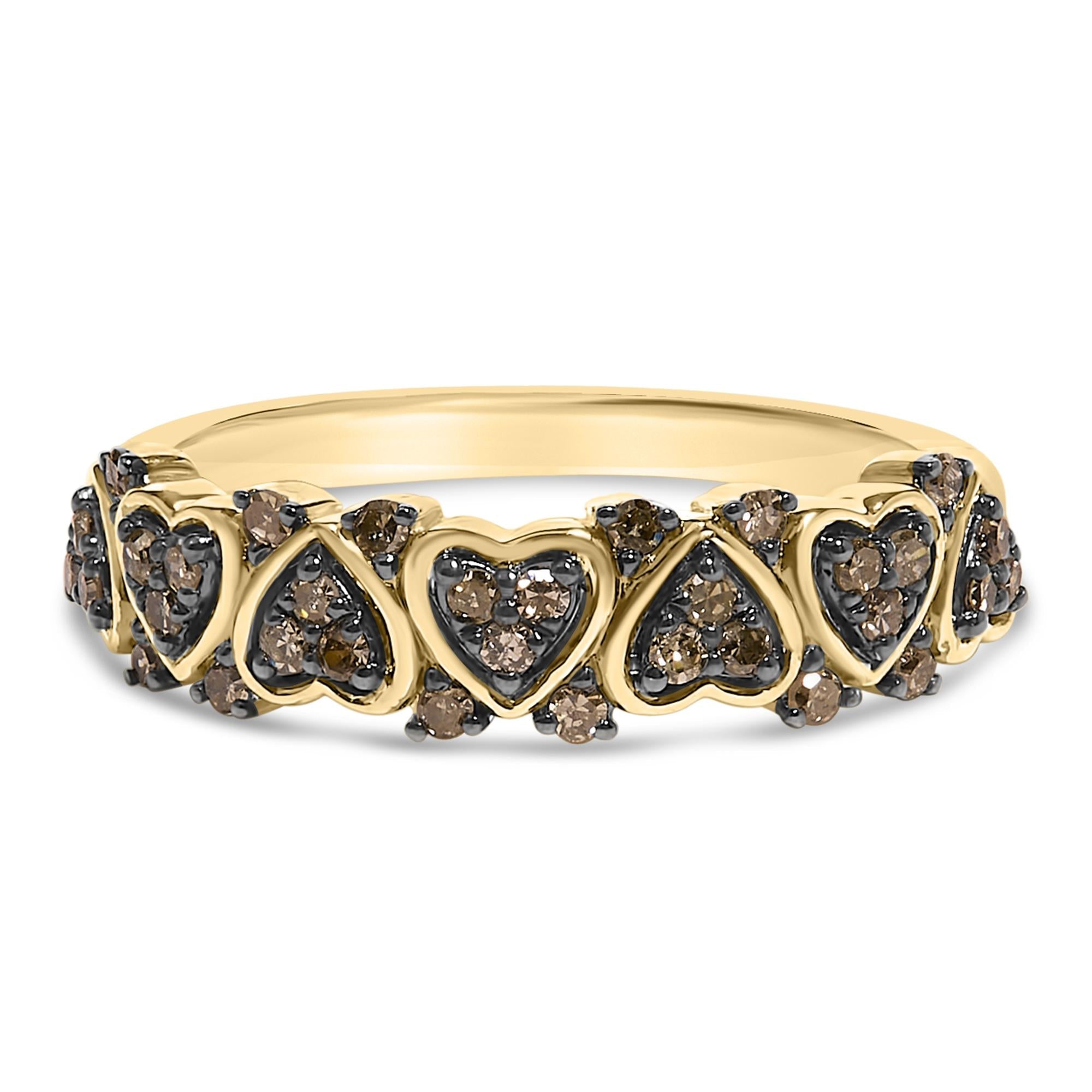 10K Yellow Gold Plated .925 Sterling Silver 1/3 cttw Natural Diamond Band Ring - Friggin Jewelry