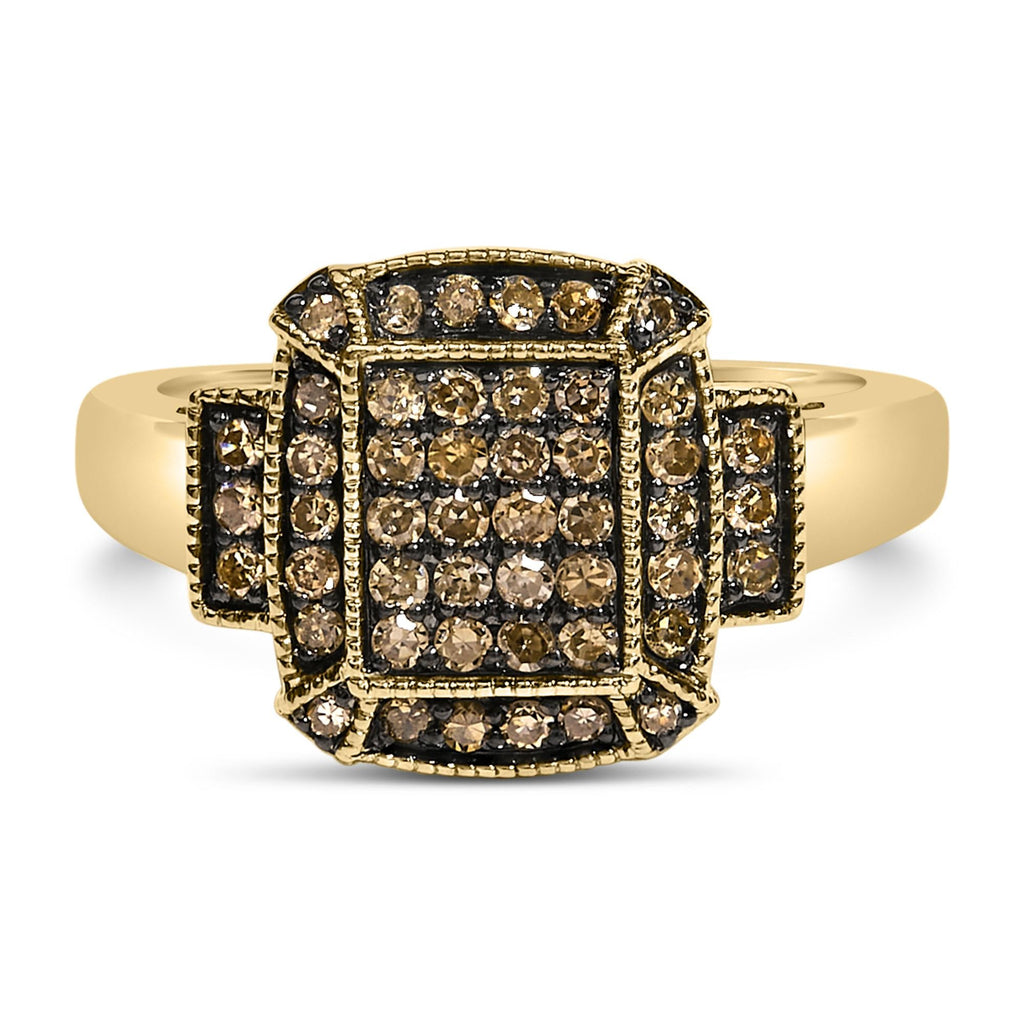 Anillo de compromiso con diamantes color champán de 1/2 quilates en plata de ley 925 bañada en oro amarillo de 10 quilates - Friggin Jewelry