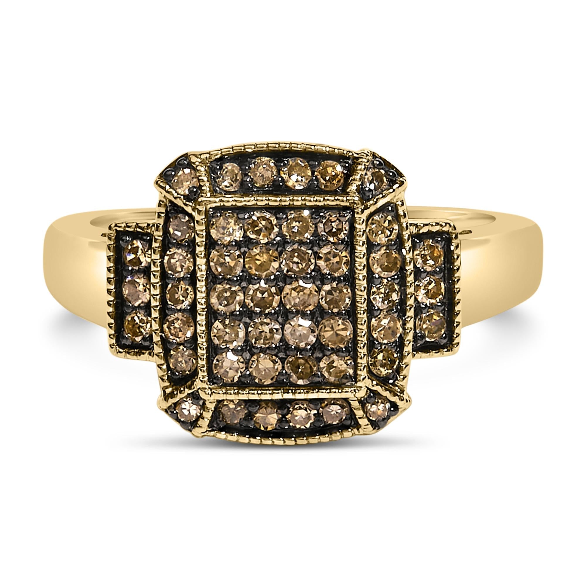 Anillo de compromiso con diamantes color champán de 1/2 quilates en plata de ley 925 bañada en oro amarillo de 10 quilates - Friggin Jewelry