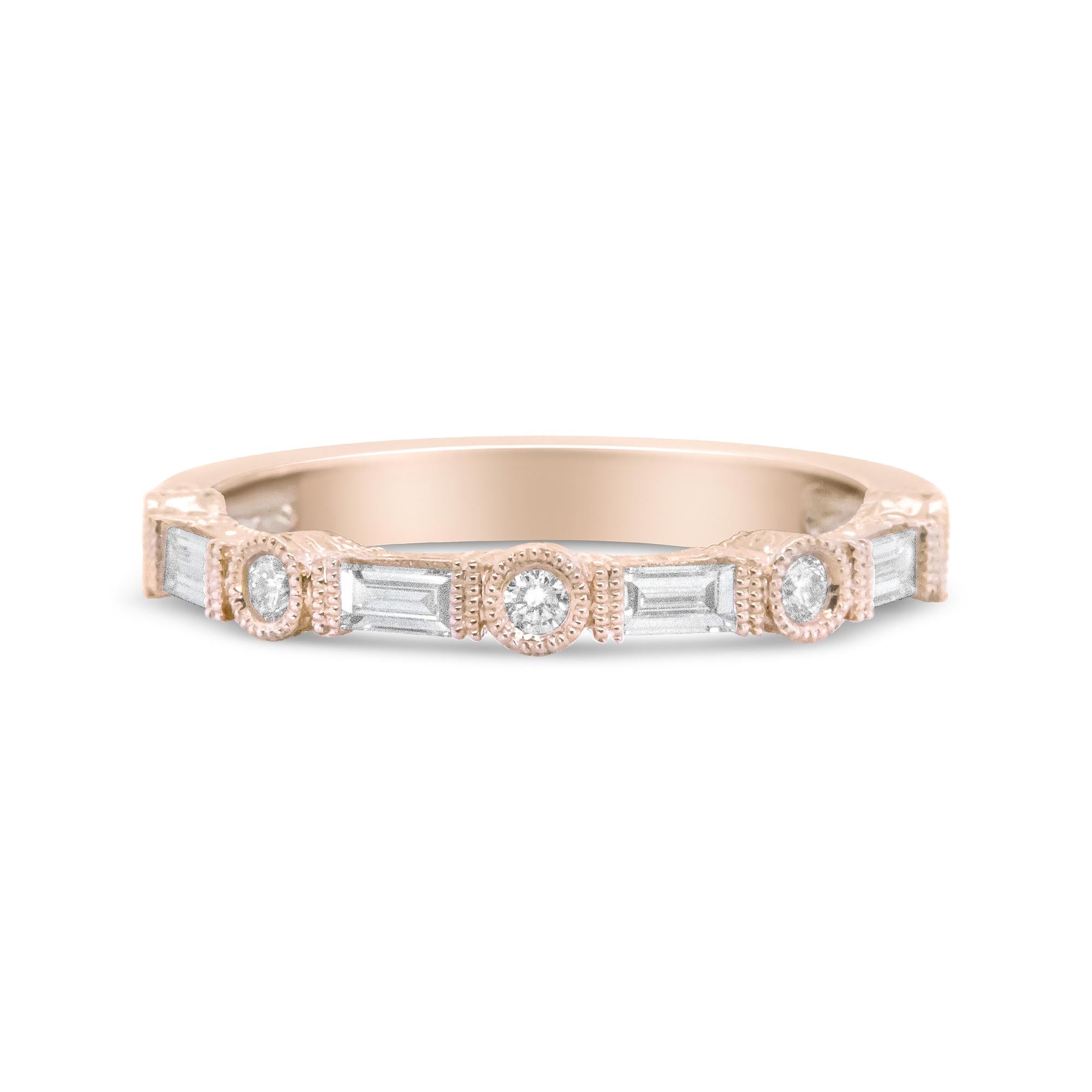 14K Rose Gold 3/8 Cttw Baguette and Round Diamond Bridal Band - (H-I Color, VS1-VS2 Clarity) - Friggin Jewelry