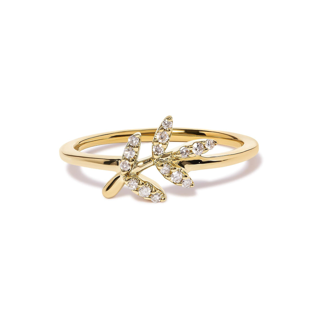 10K Yellow Gold 1/10 Cttw Diamond Leaf and Branch Ring (H-I Color, I1-I2 Clarity) - Friggin Jewelry