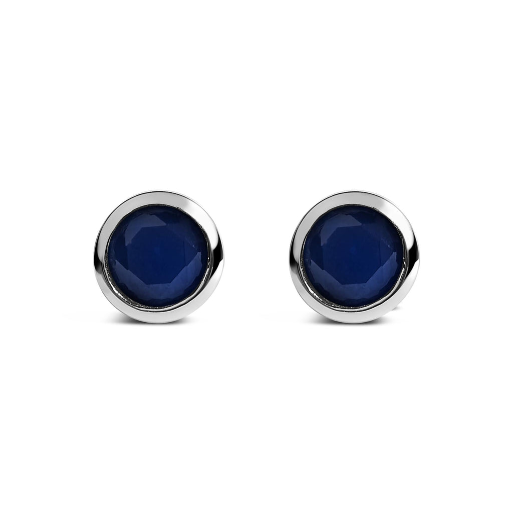 Pendientes solitarios de plata de ley 925 de 6 mm con gema creada engastada en bisel - Friggin Jewelry