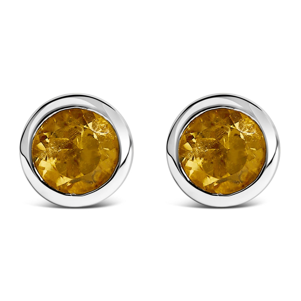 Pendientes solitarios de plata de ley 925 de 6 mm con gema creada engastada en bisel - Friggin Jewelry